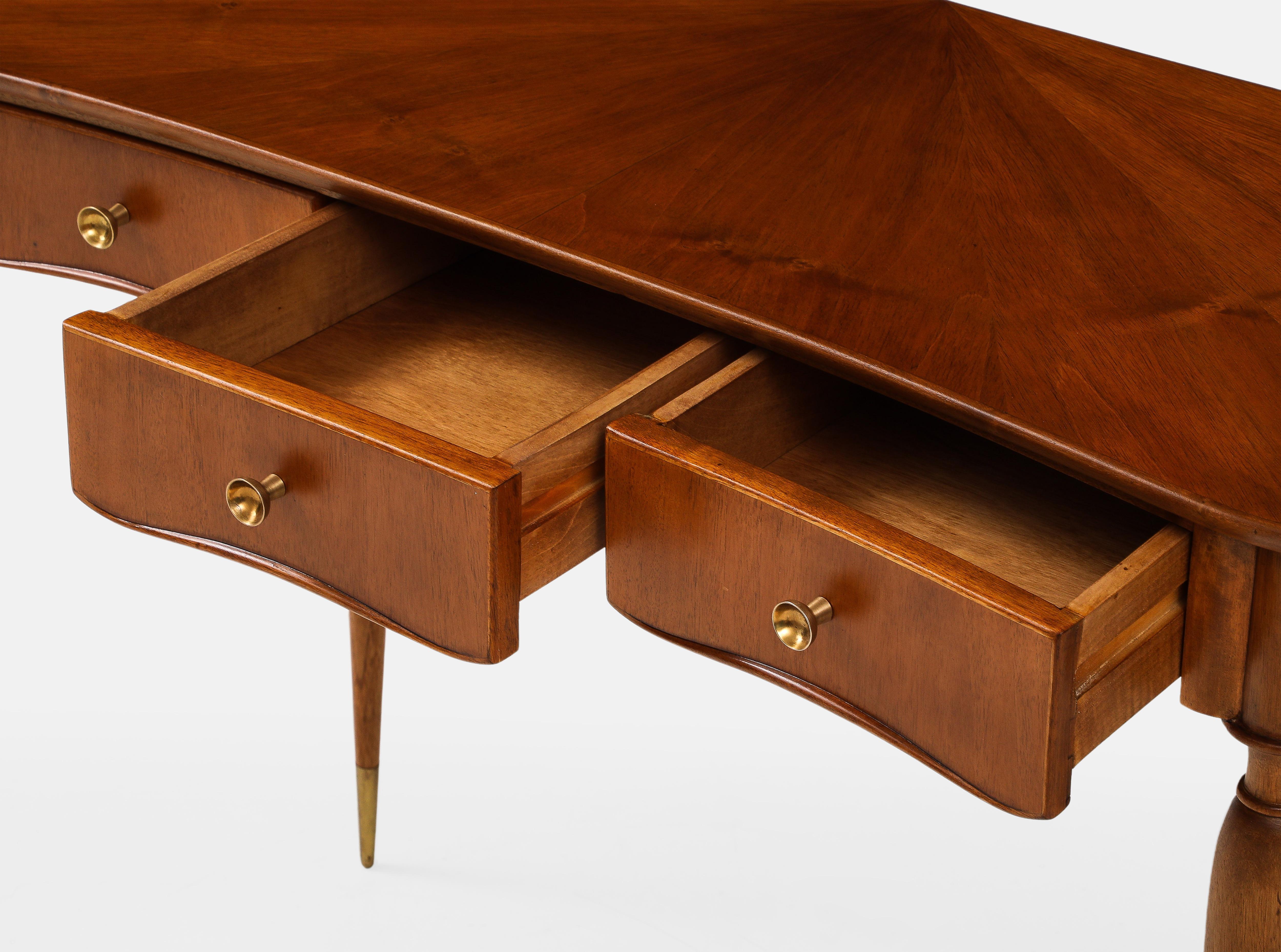 1950s Italian Walnut Wood Console or Vanity Dressing Table For Sale 7