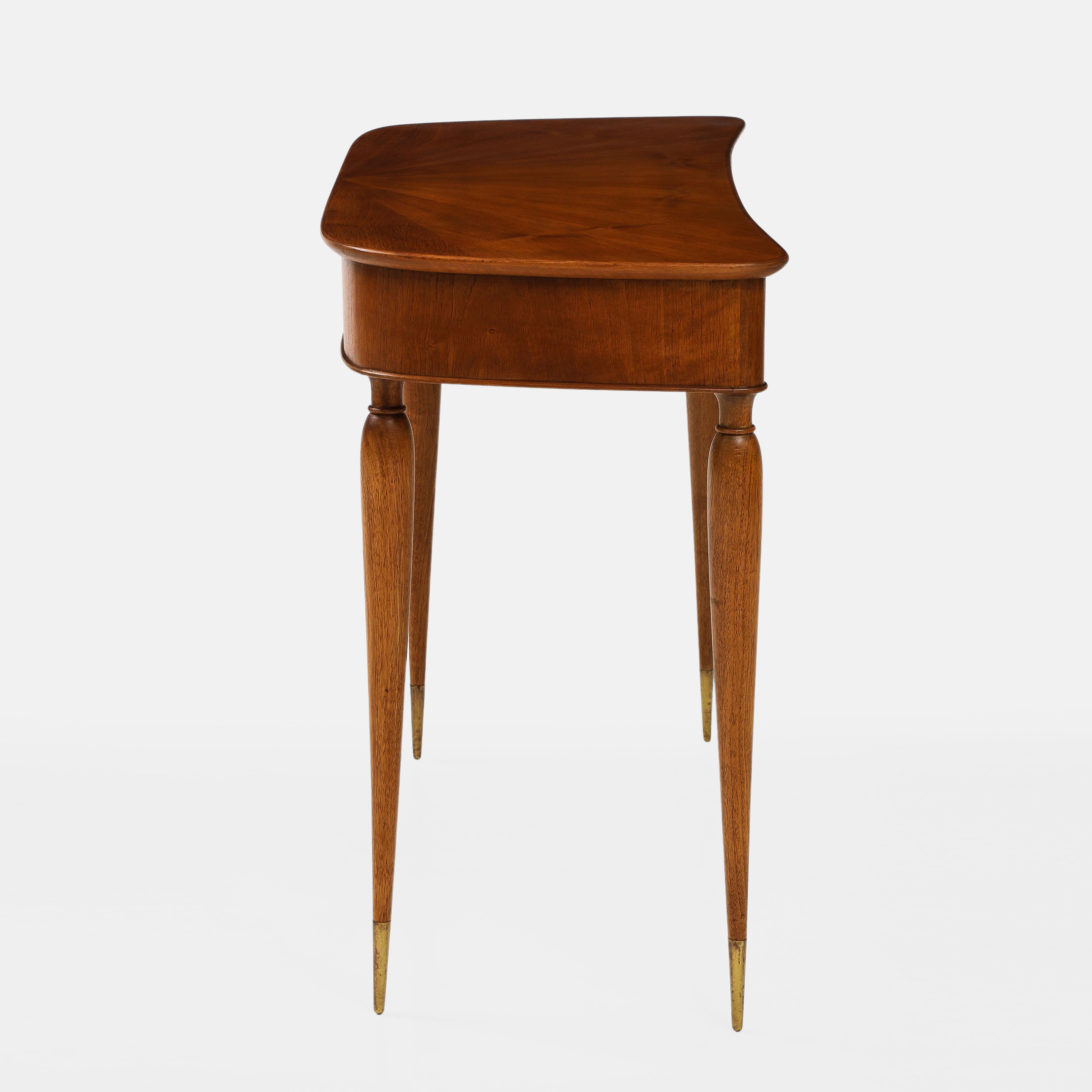 Brass 1950s Italian Walnut Wood Console or Vanity Dressing Table