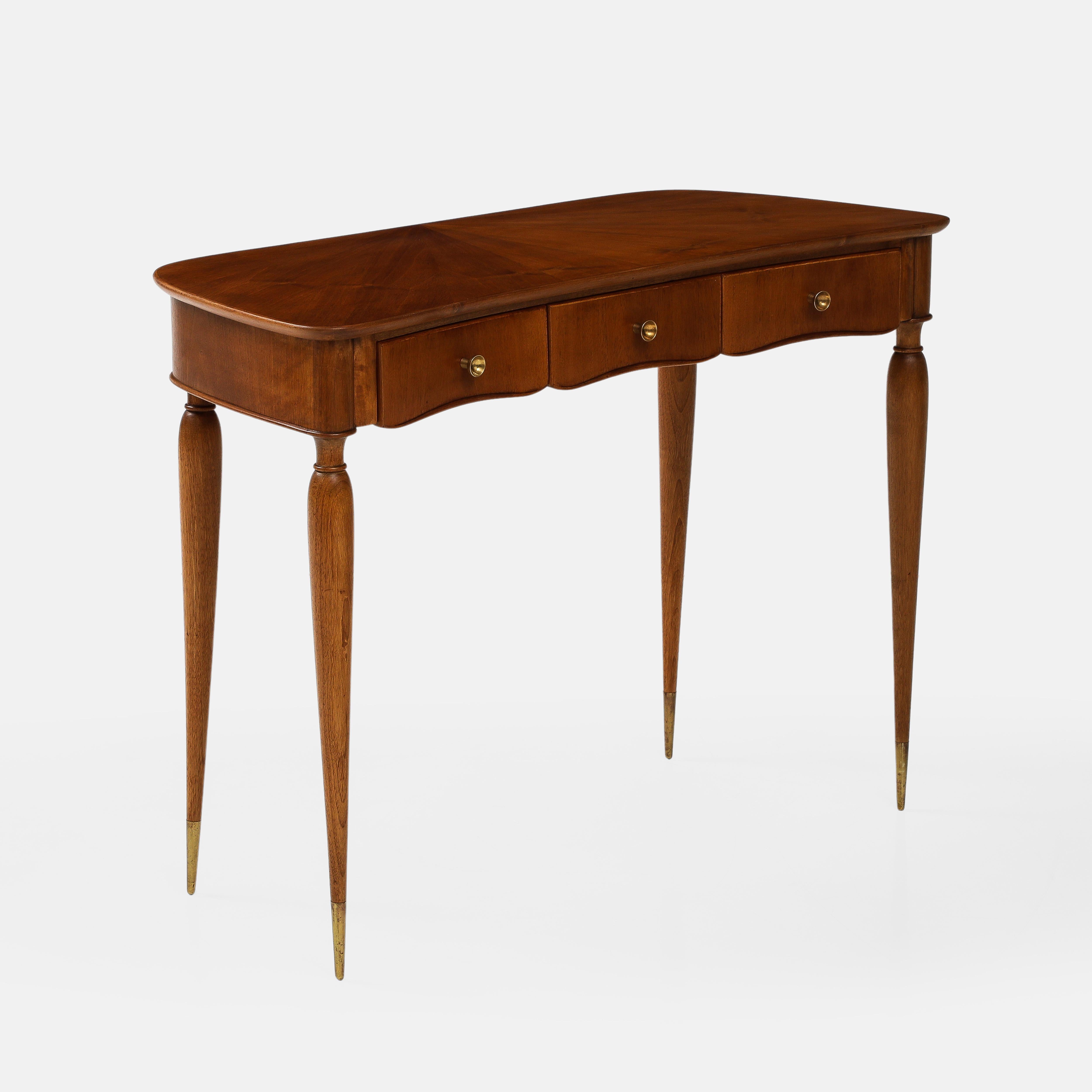 1950s Italian Walnut Wood Console or Vanity Dressing Table 1