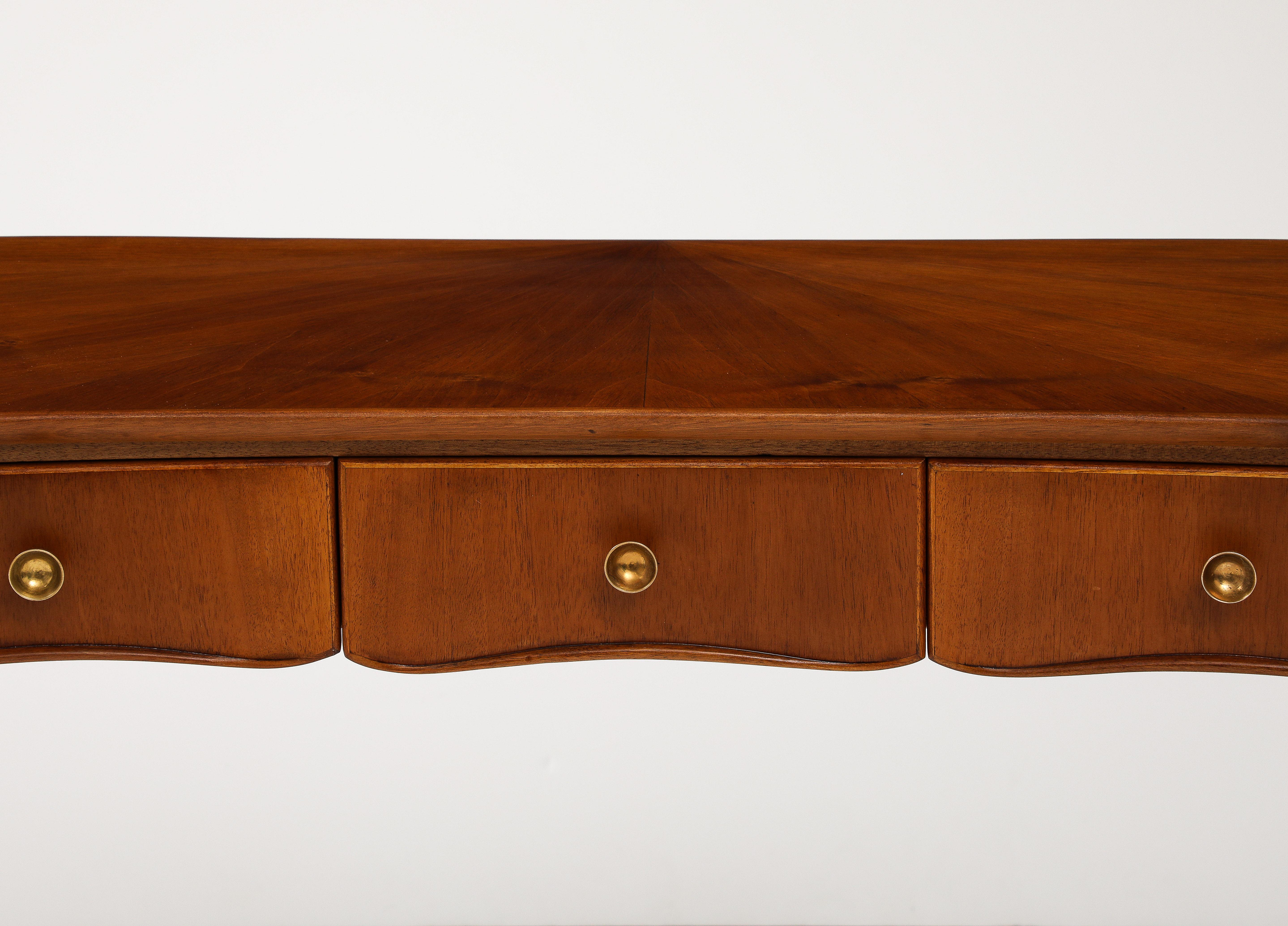 1950s Italian Walnut Wood Console or Vanity Dressing Table For Sale 3