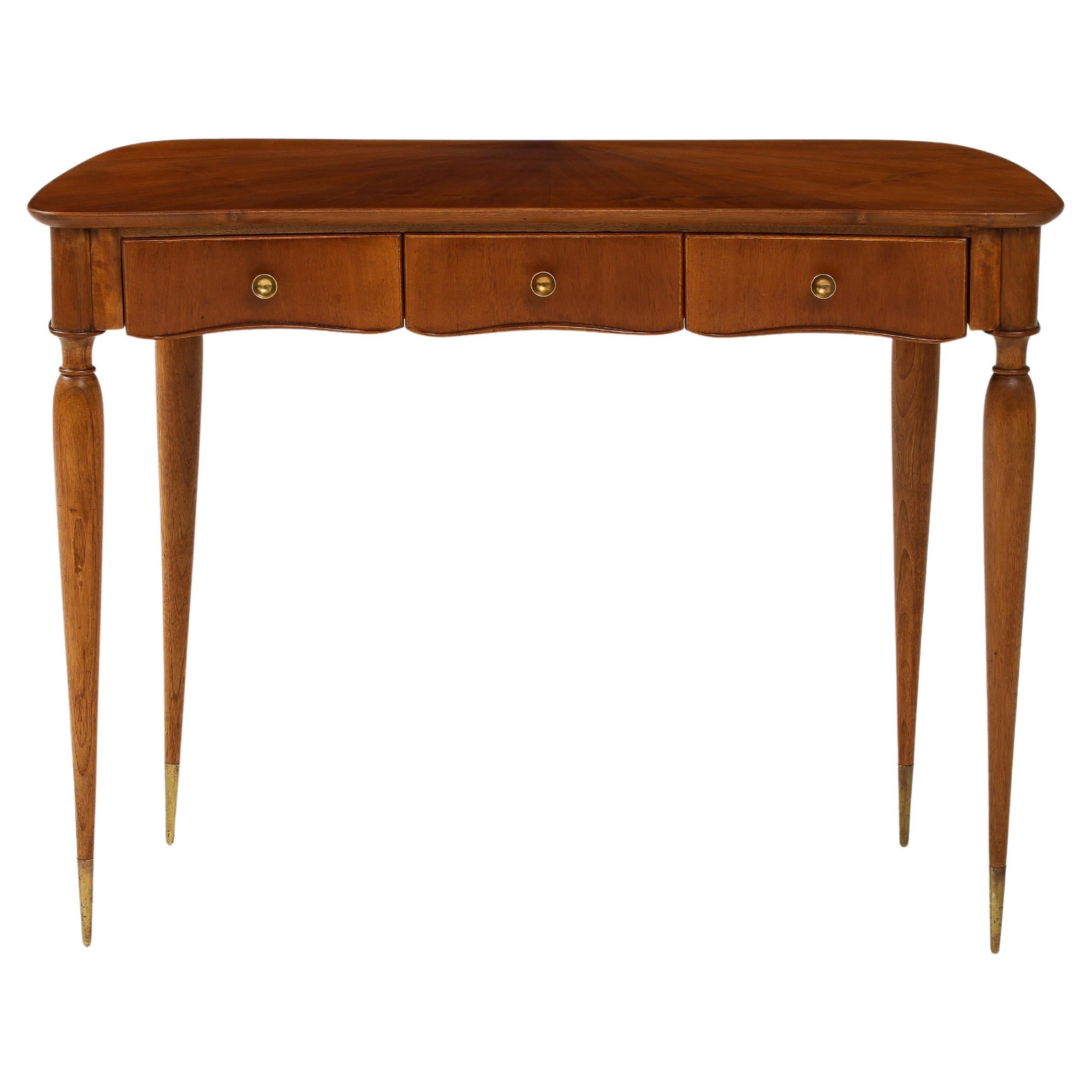 1950s Italian Walnut Wood Console or Vanity Dressing Table For Sale