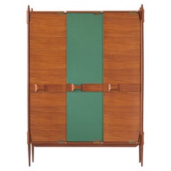 Vintage 1950s Italian Wardrobe in Teak and Brass