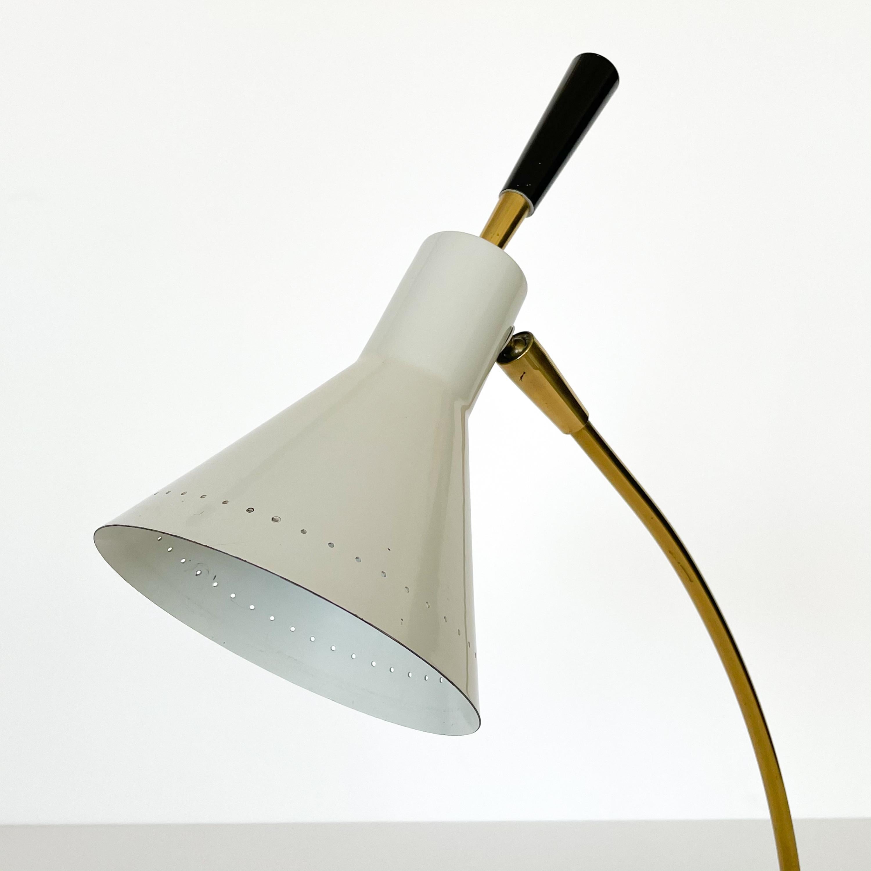 1950s Italian White Enamel and Brass Desk Lamp 5