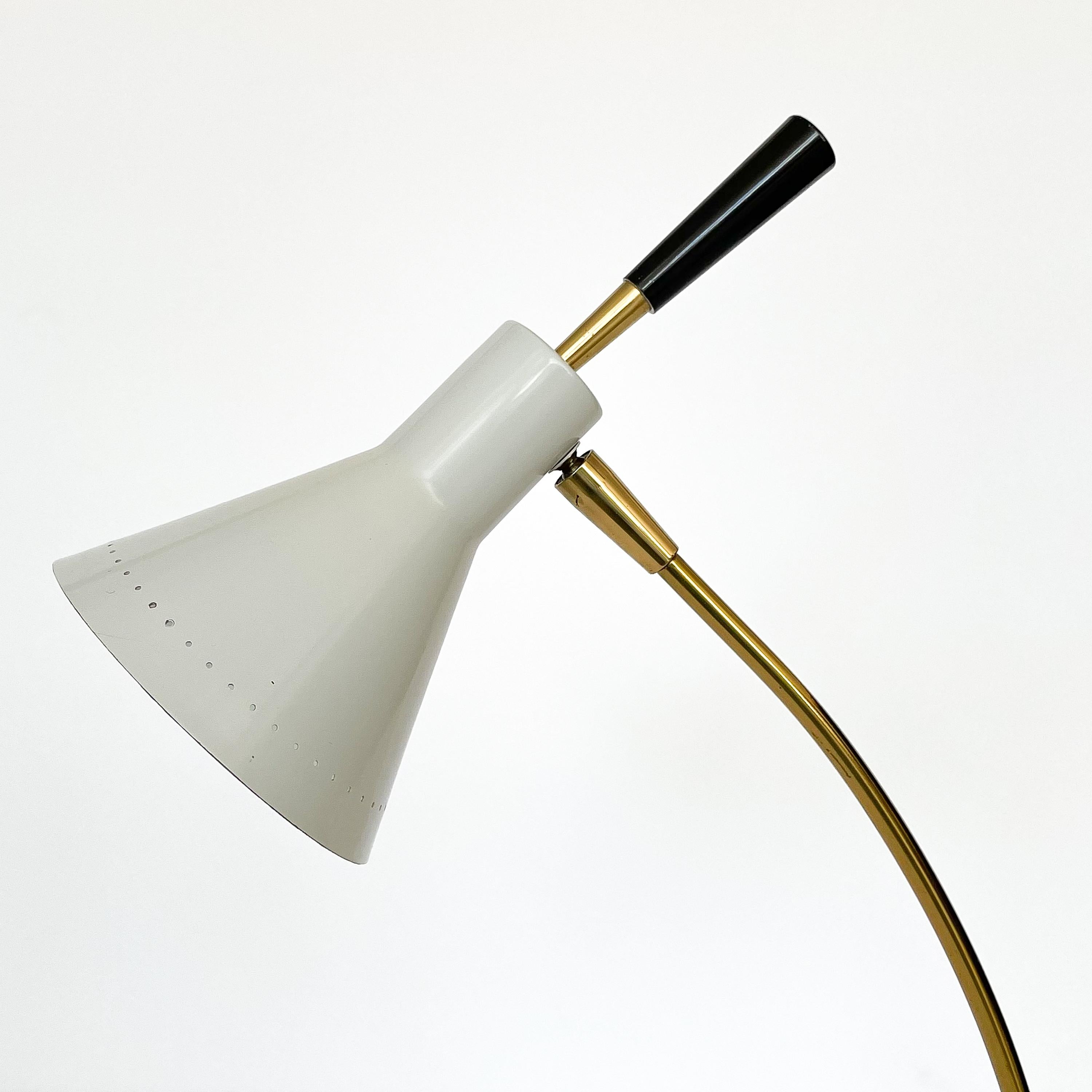 1950s Italian White Enamel and Brass Desk Lamp 10