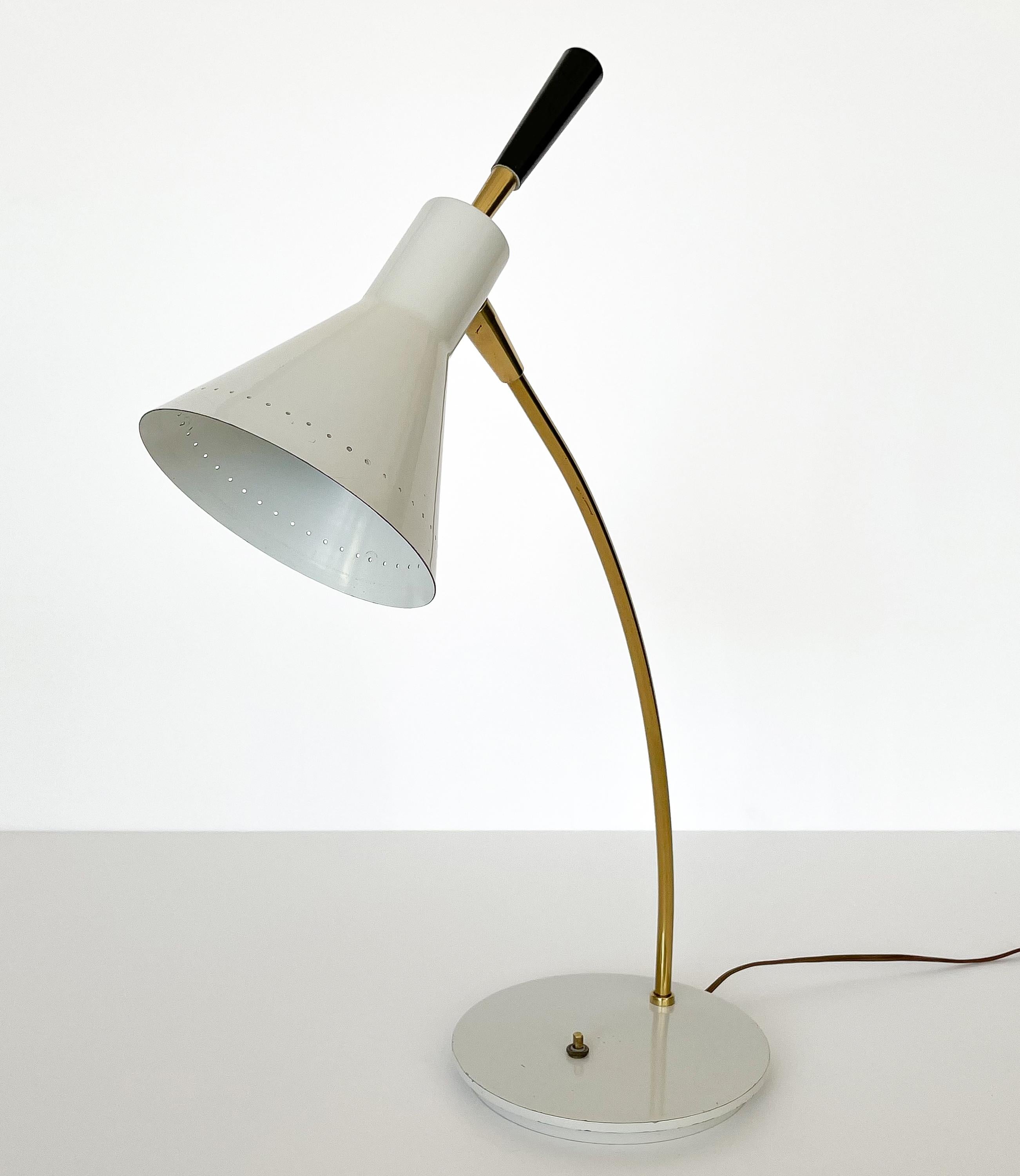 Enameled 1950s Italian White Enamel and Brass Desk Lamp
