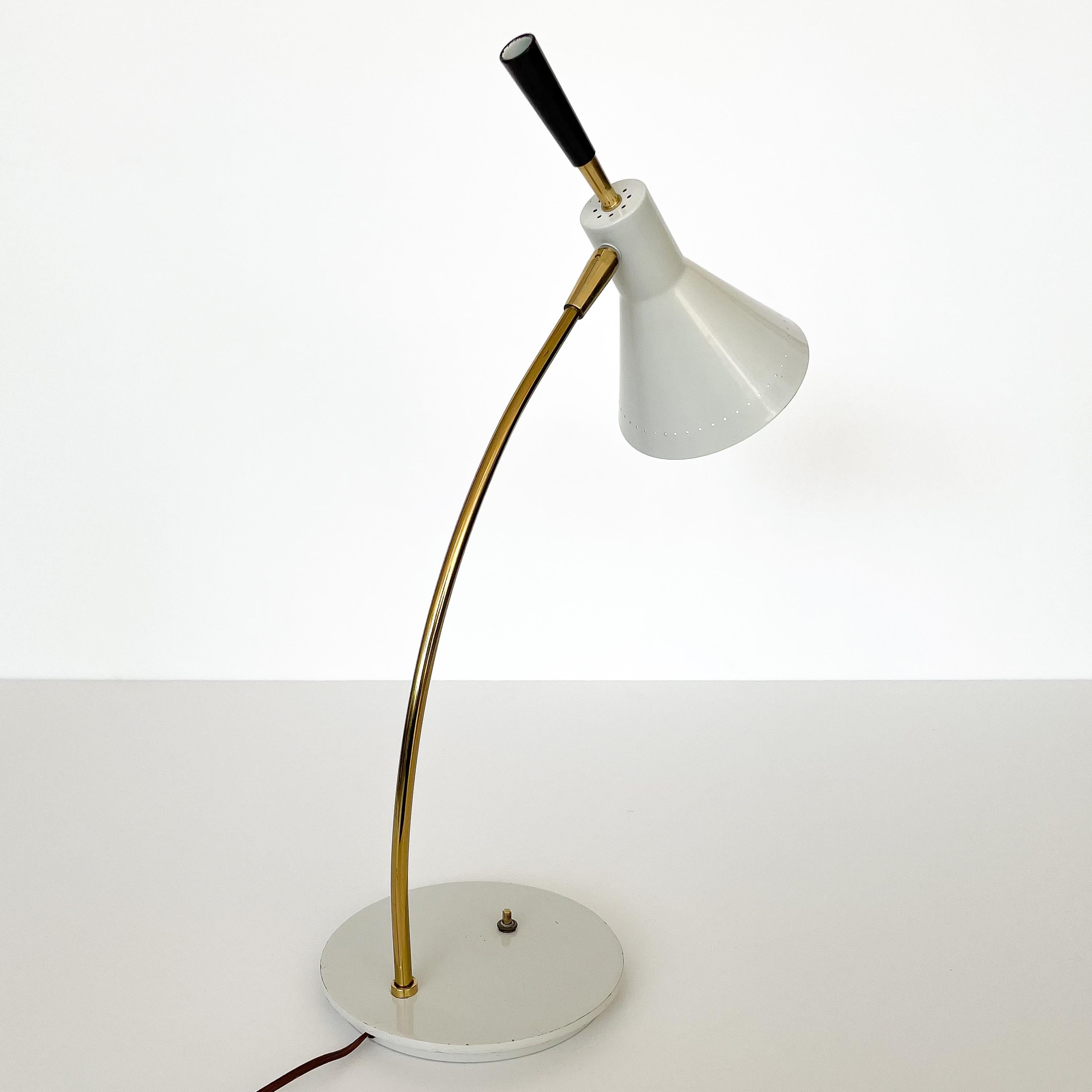 1950s Italian White Enamel and Brass Desk Lamp 2