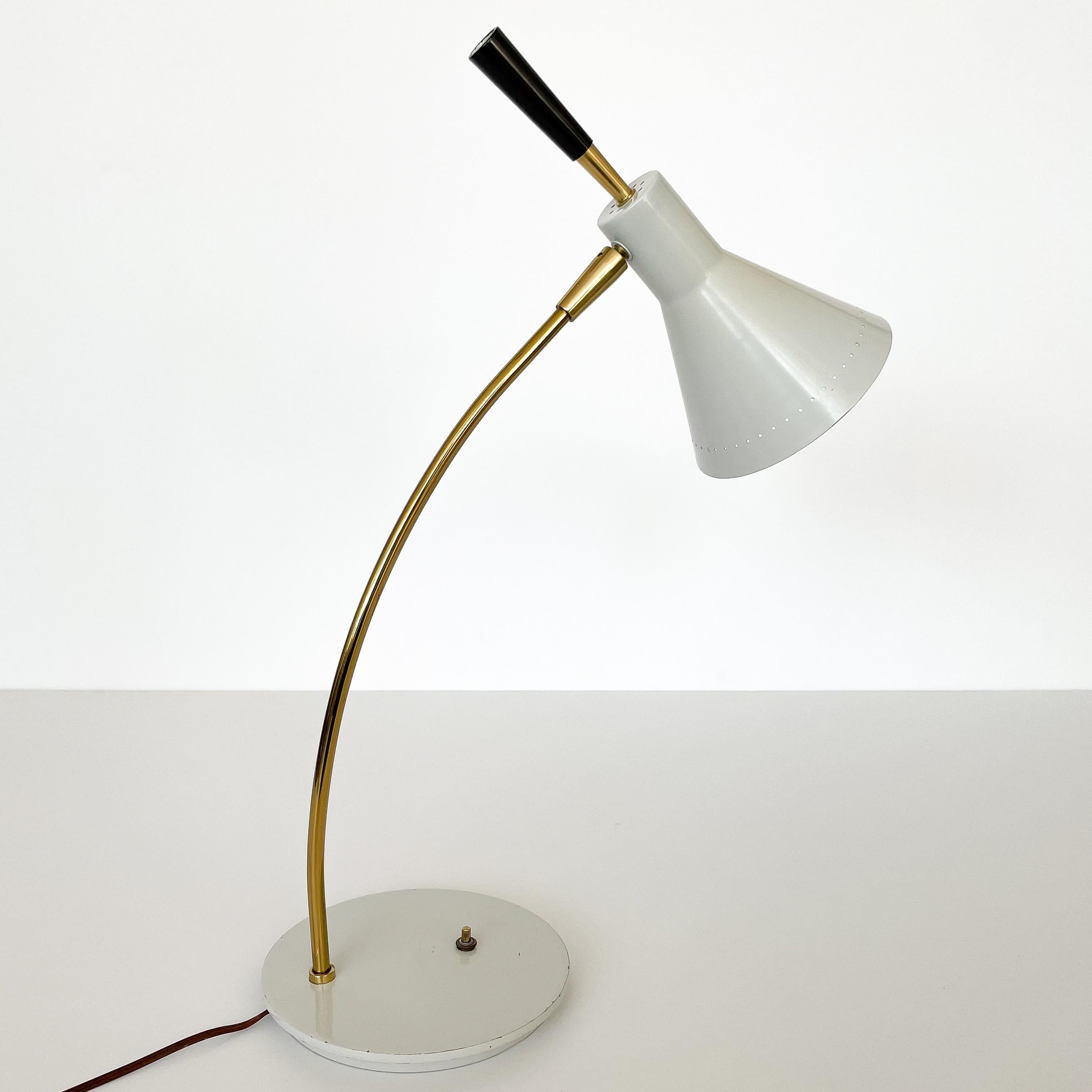 1950s Italian White Enamel and Brass Desk Lamp 3