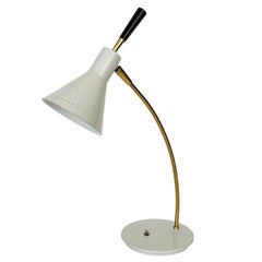 1950s Italian White Enamel and Brass Desk Lamp