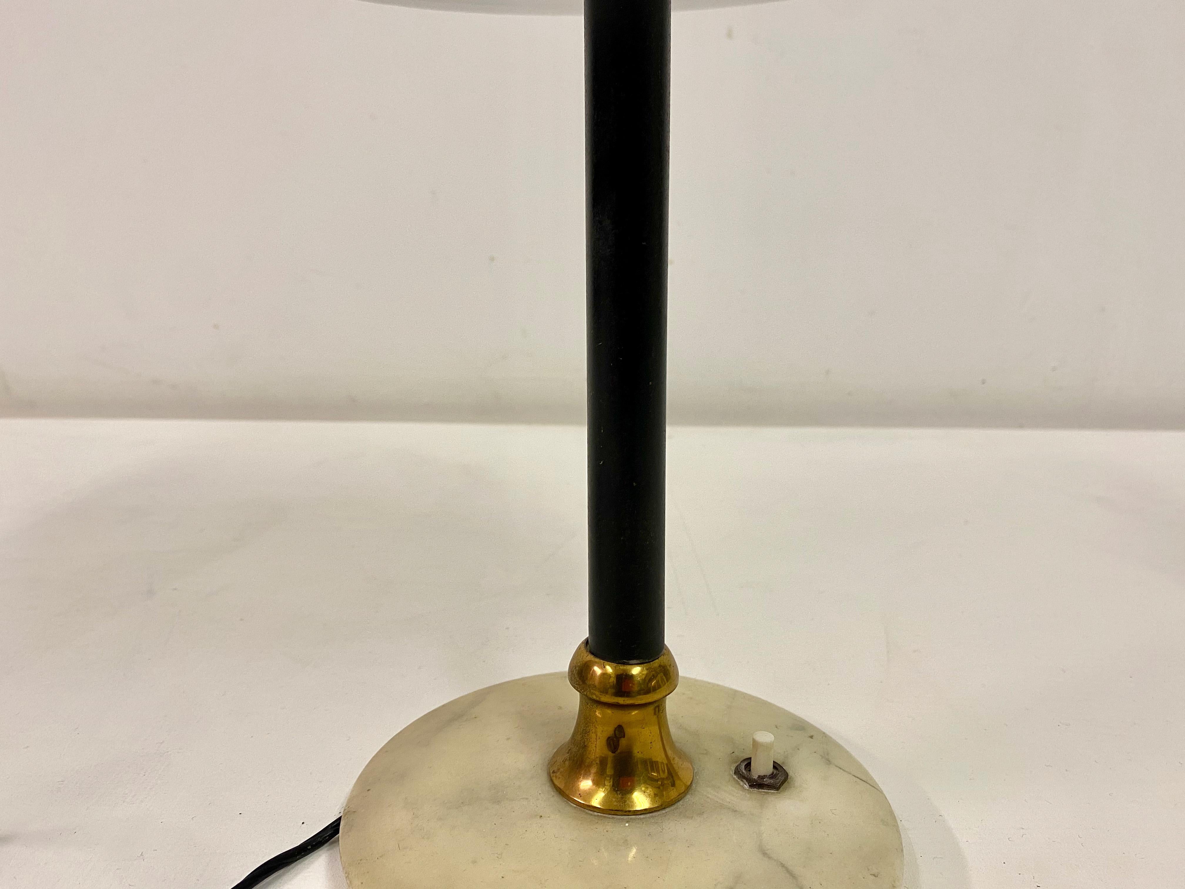 20th Century 1950s, Italian White Glass and Brass Table Lamp For Sale