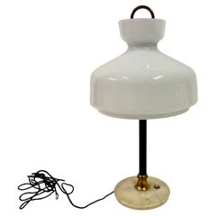 1950s, Italian White Glass and Brass Table Lamp