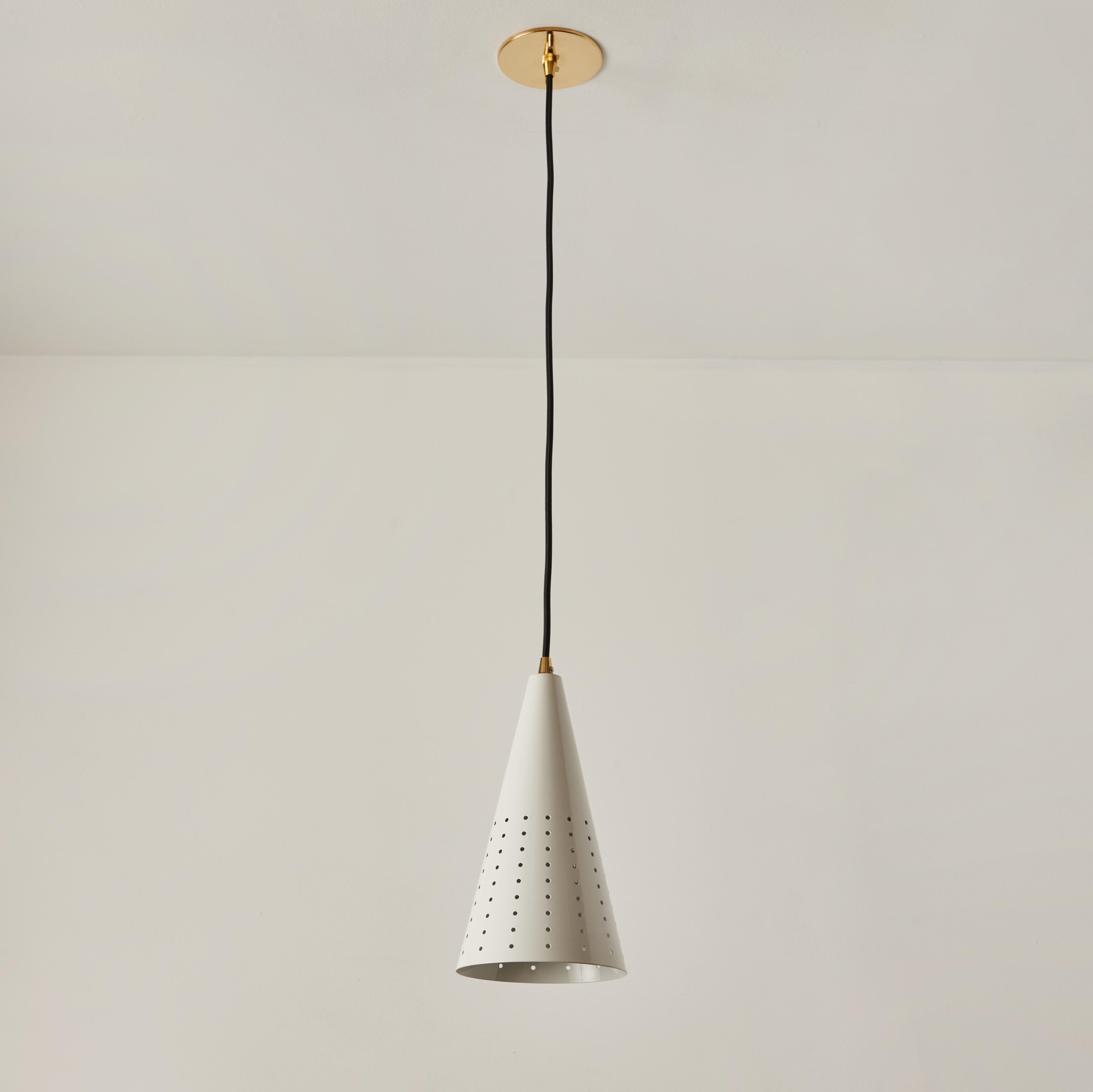 Mid-Century Modern 1950s Italian White Perforated Cone Pendant Attributed to Gino Sarfatti For Sale