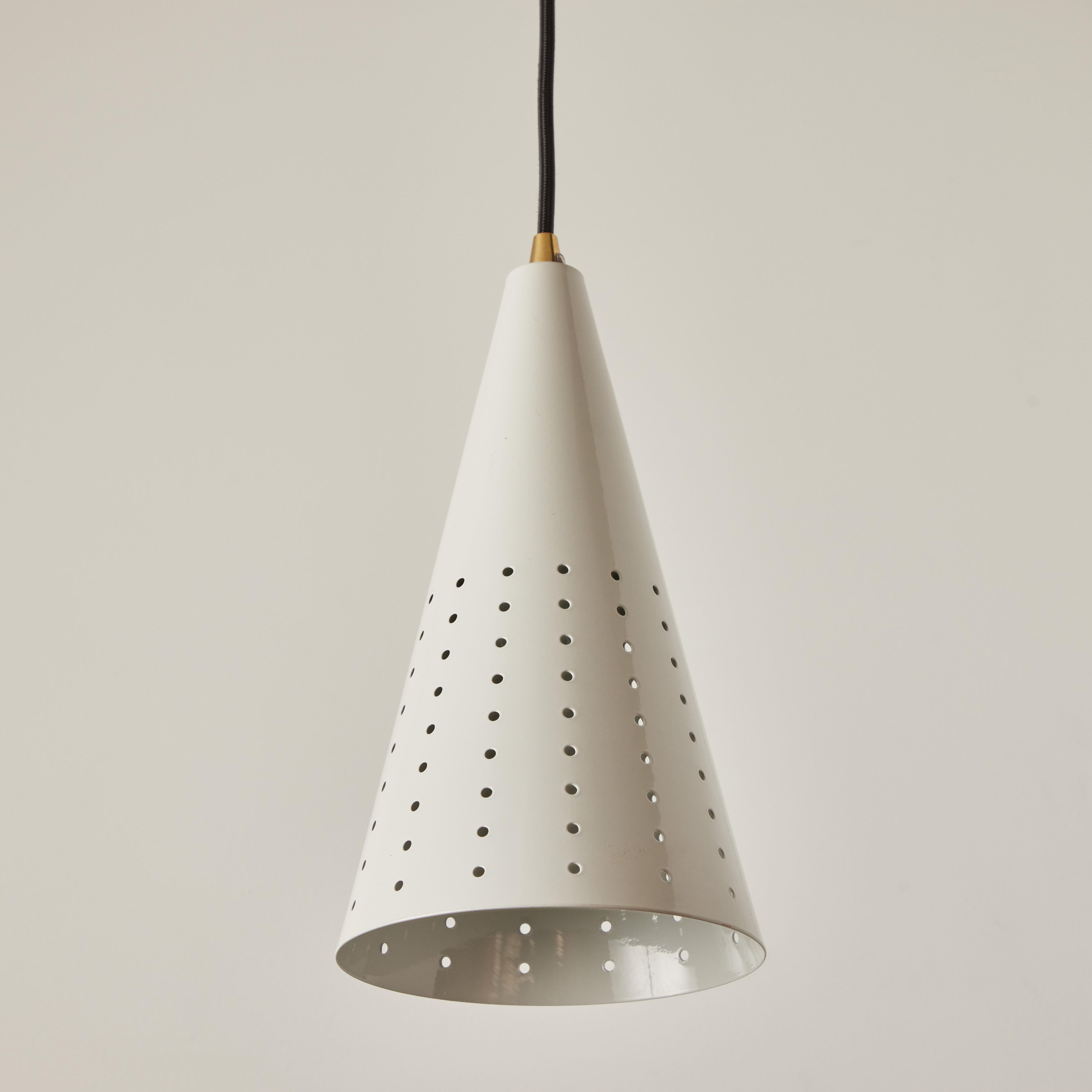 Metal 1950s Italian White Perforated Cone Pendant Attributed to Gino Sarfatti For Sale