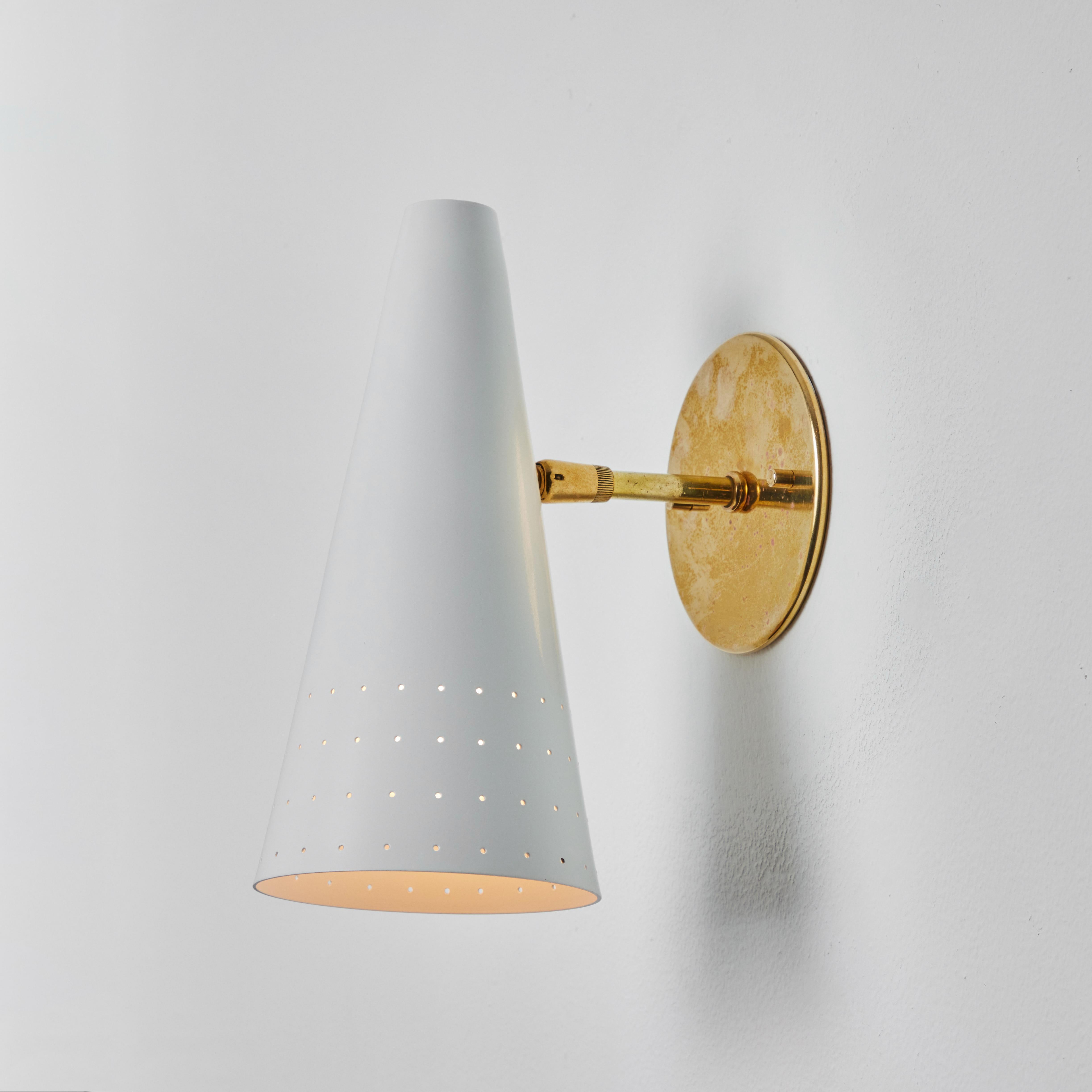 Mid-Century Modern 1950s Italian White Perforated Cone Sconce Attributed to Gino Sarfatti For Sale