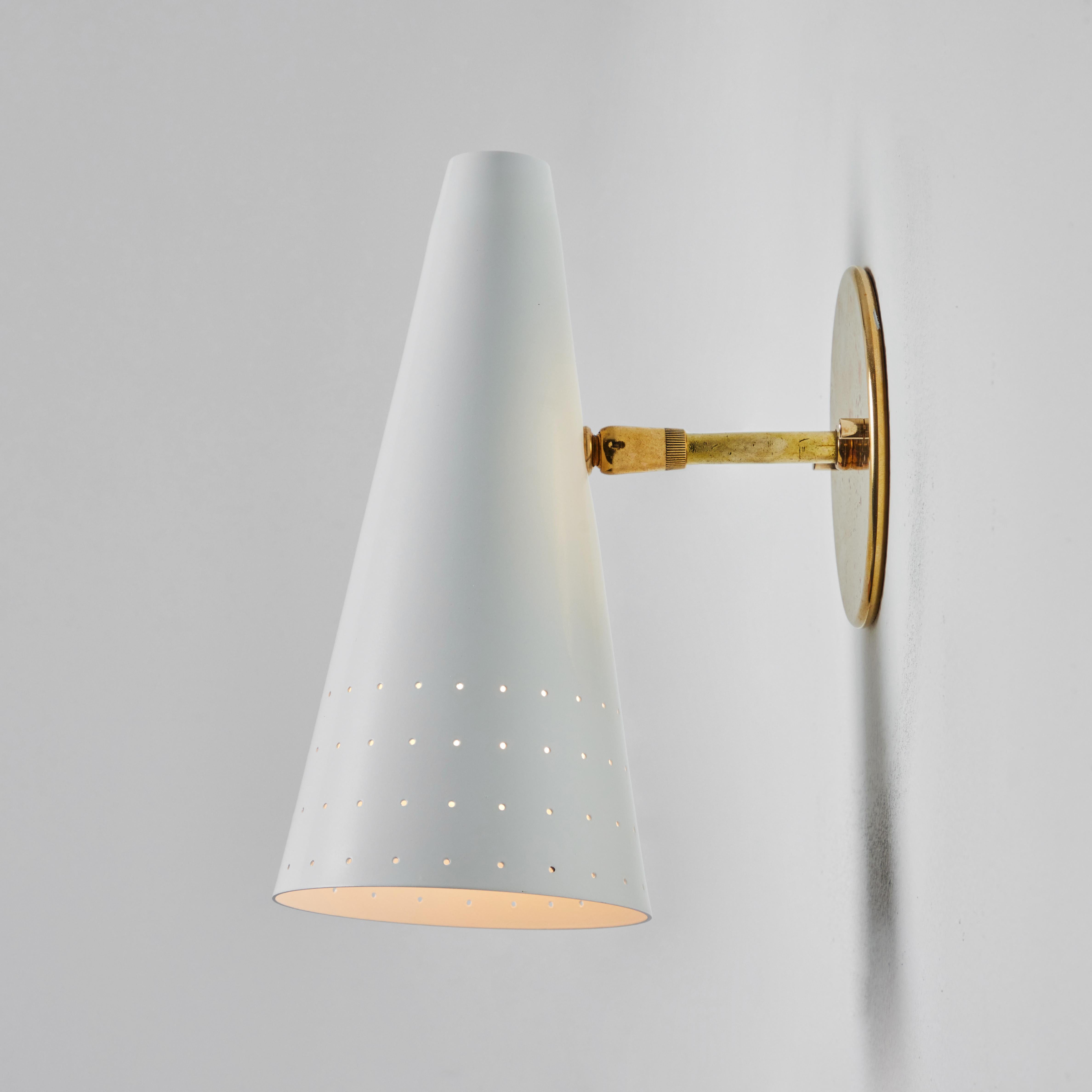 Painted 1950s Italian White Perforated Cone Sconce Attributed to Gino Sarfatti For Sale
