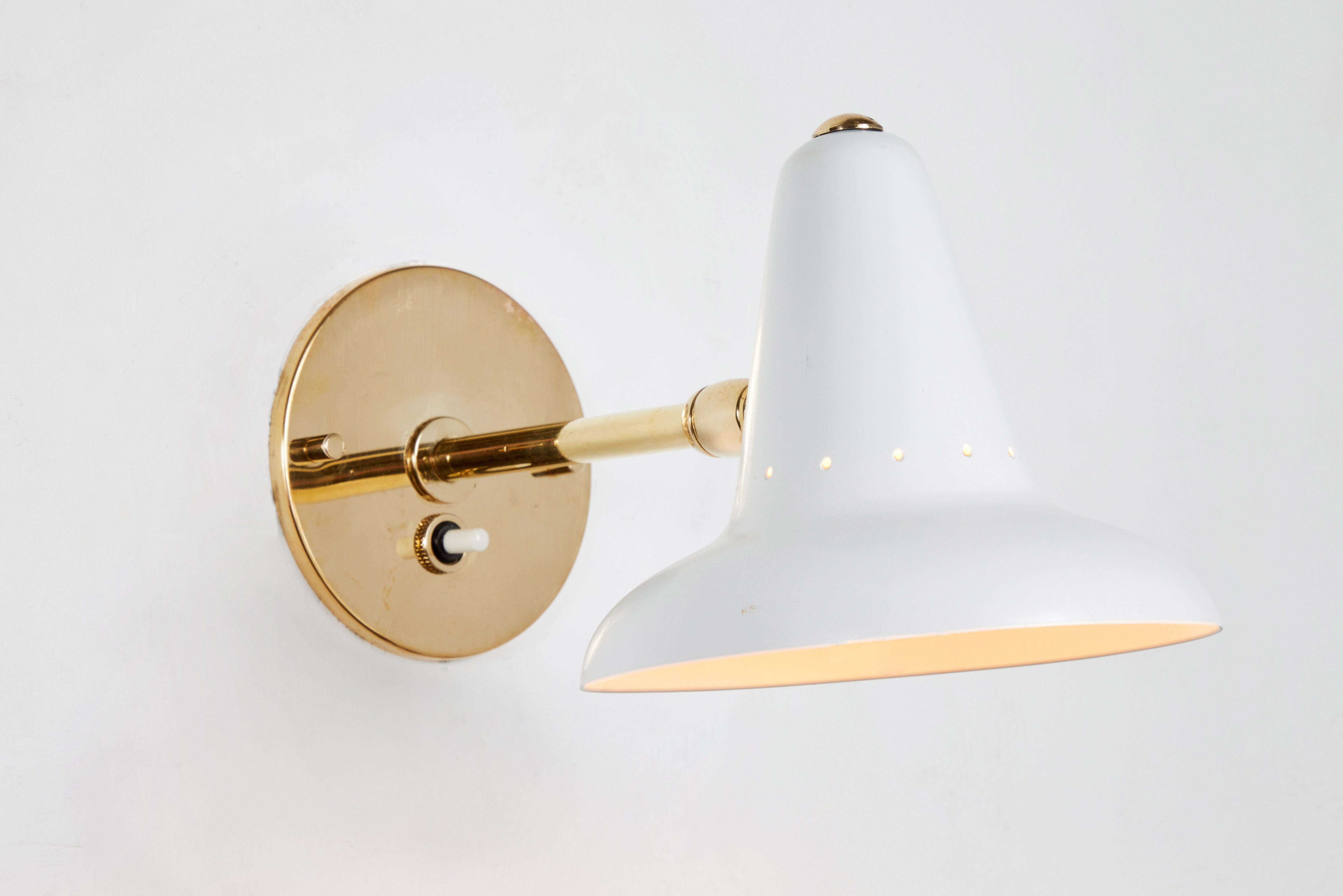 Mid-Century Modern 1950s Italian White Perforated Sconce Attributed to Gino Sarfatti For Sale