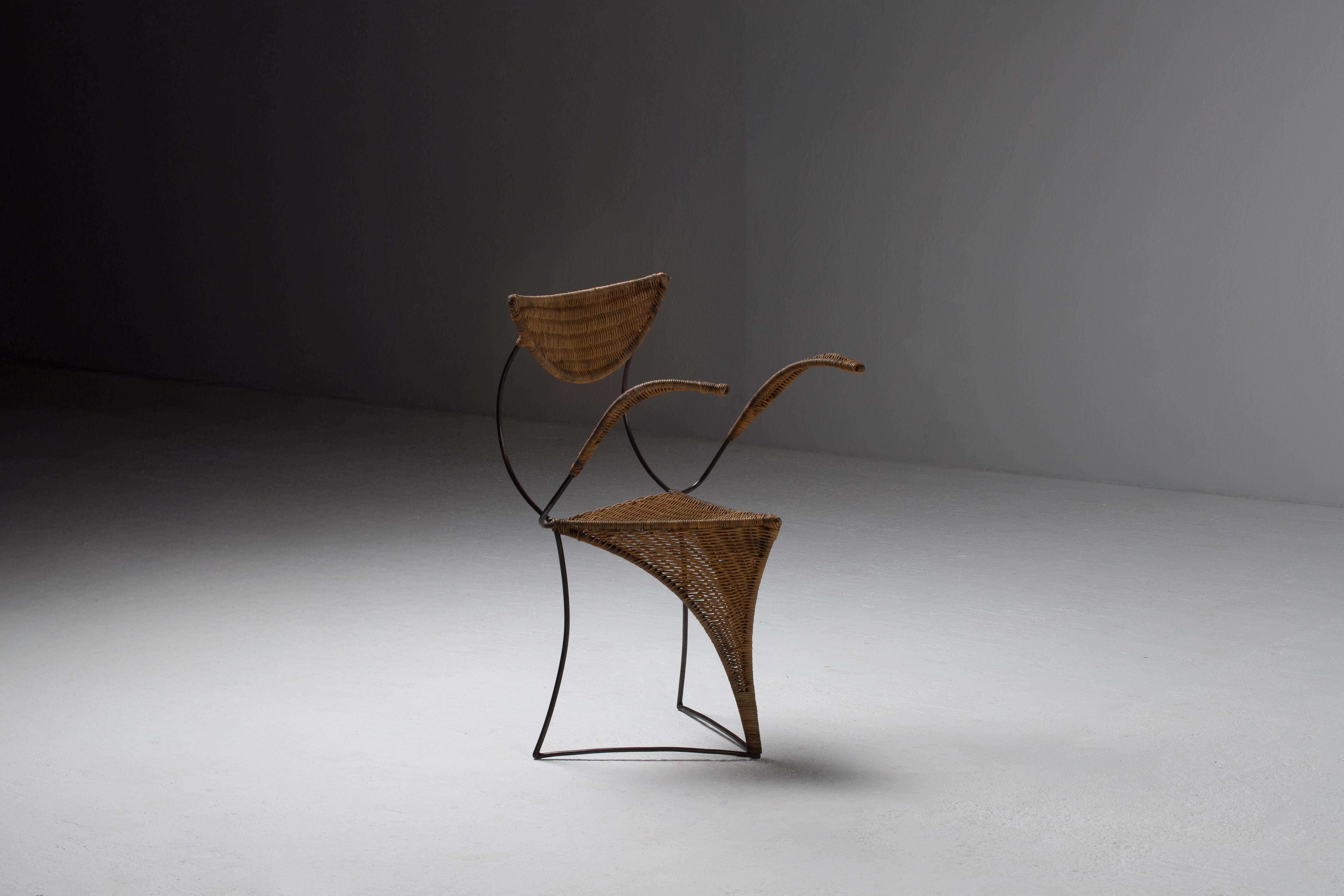 1950s Italian Wicker and Iron Armchair – Mid-Century Sculptural Design For Sale 6