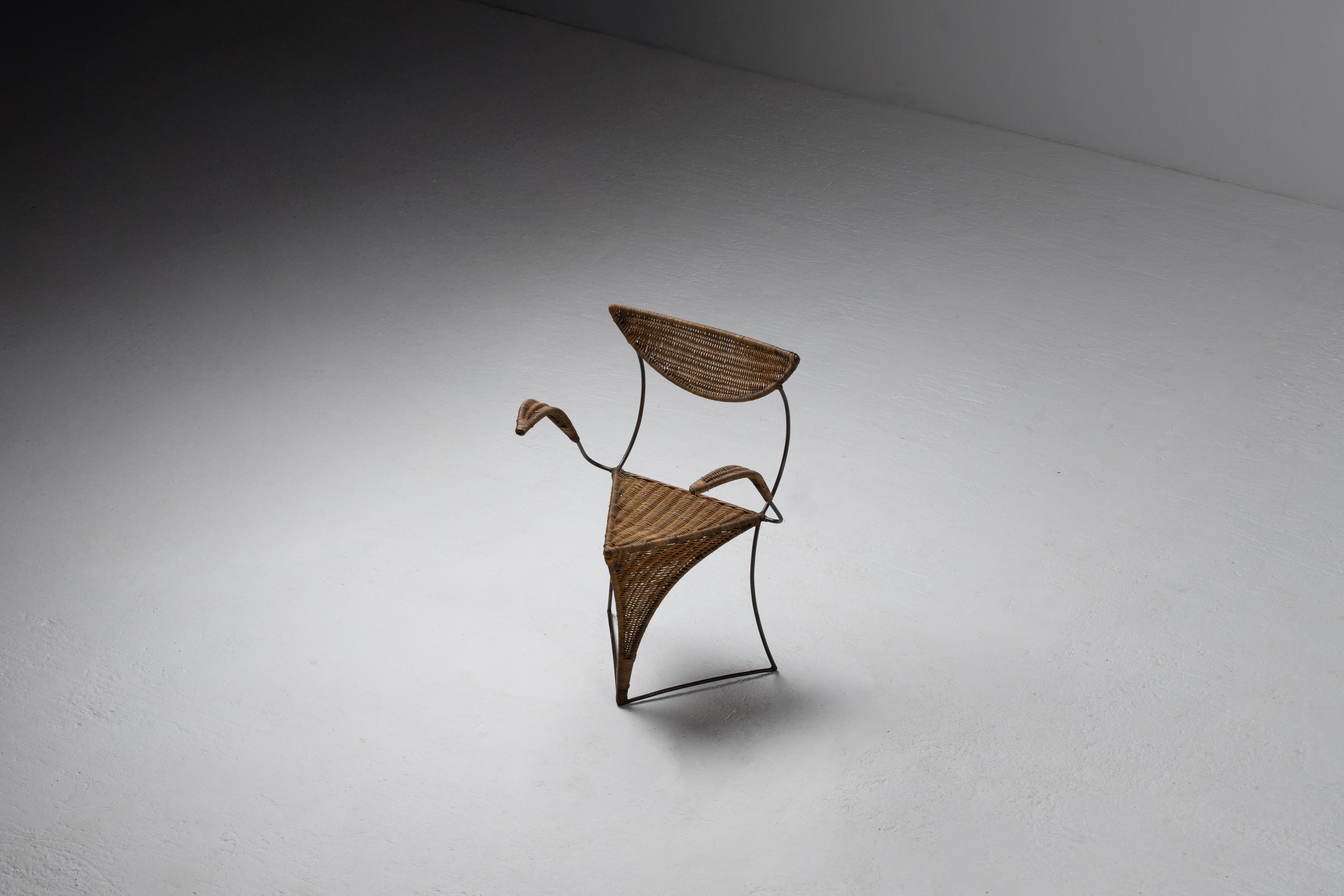 1950s Italian Wicker and Iron Armchair – Mid-Century Sculptural Design For Sale 7