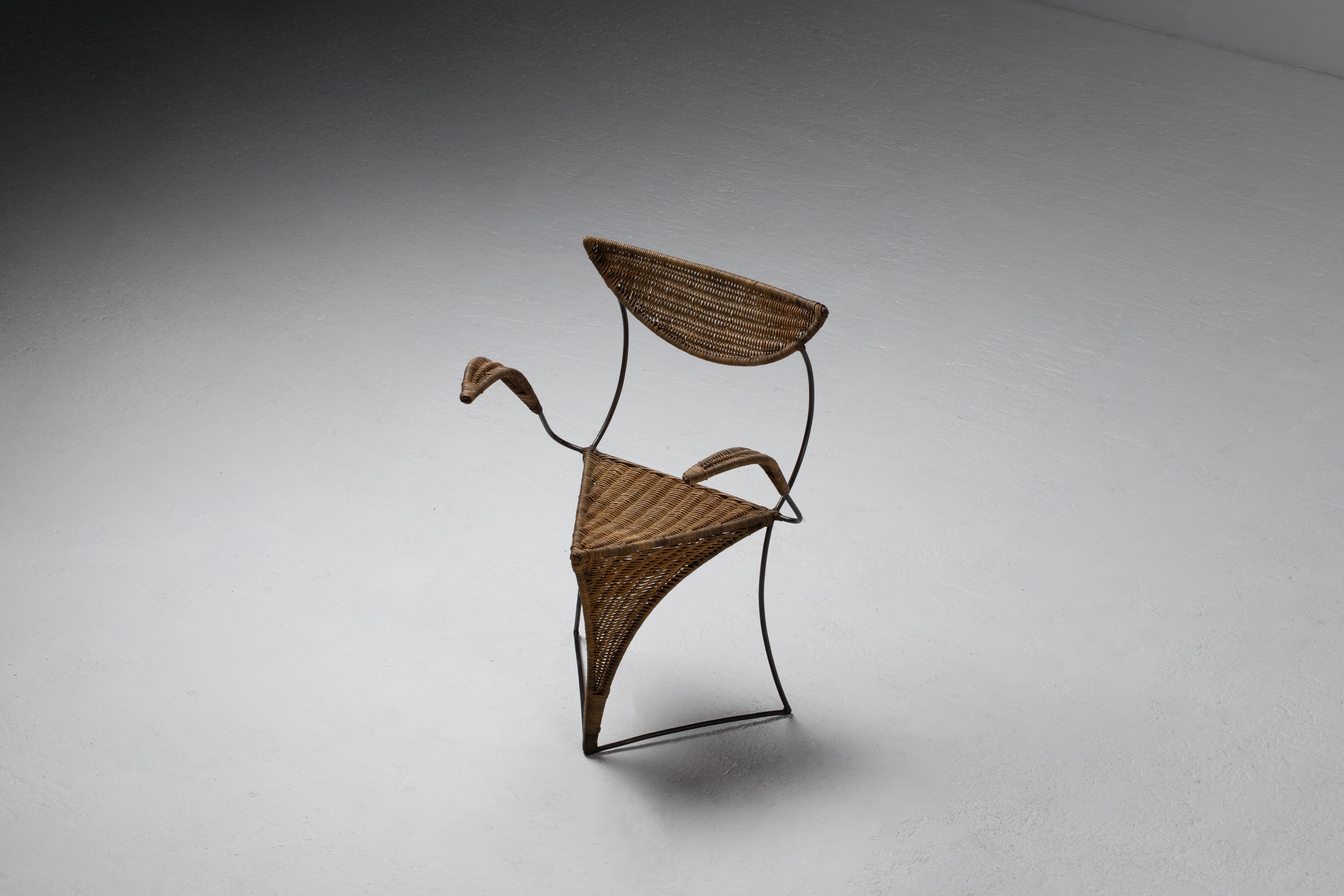 1950s Italian Wicker and Iron Armchair – Mid-Century Sculptural Design For Sale 8