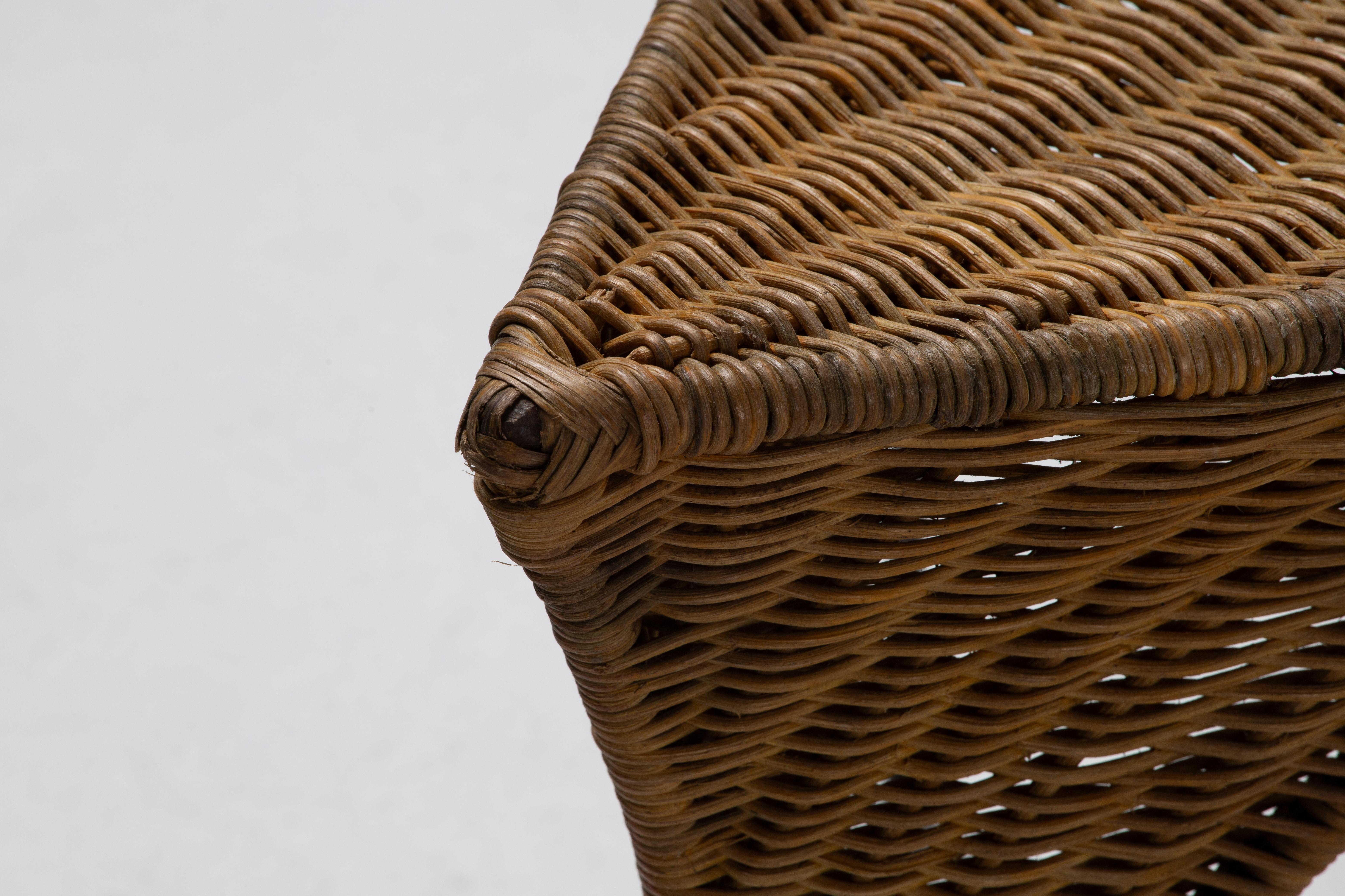 Brutalist 1950s Italian Wicker and Iron Armchair – Mid-Century Sculptural Design For Sale