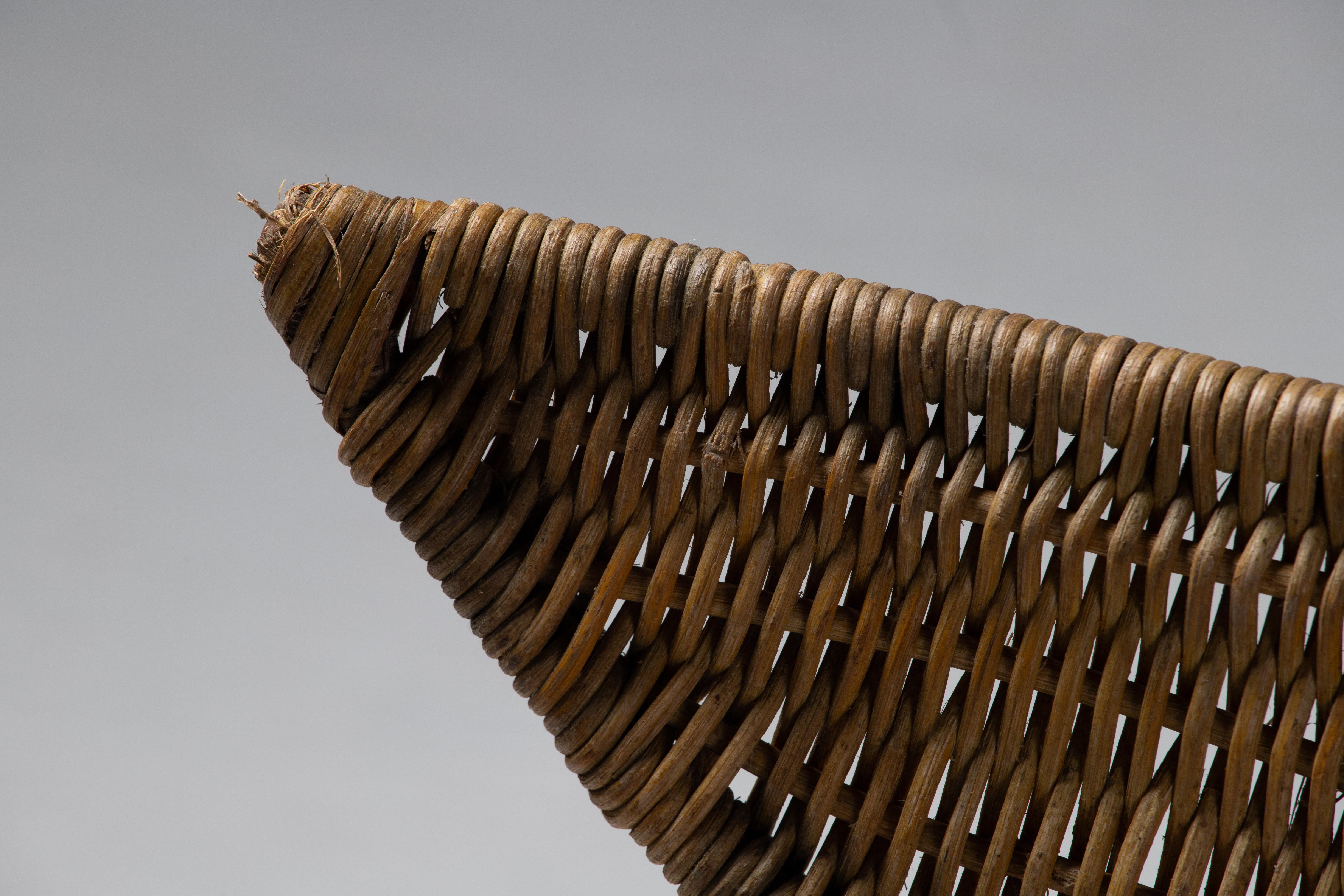 Mid-20th Century 1950s Italian Wicker and Iron Armchair – Mid-Century Sculptural Design For Sale
