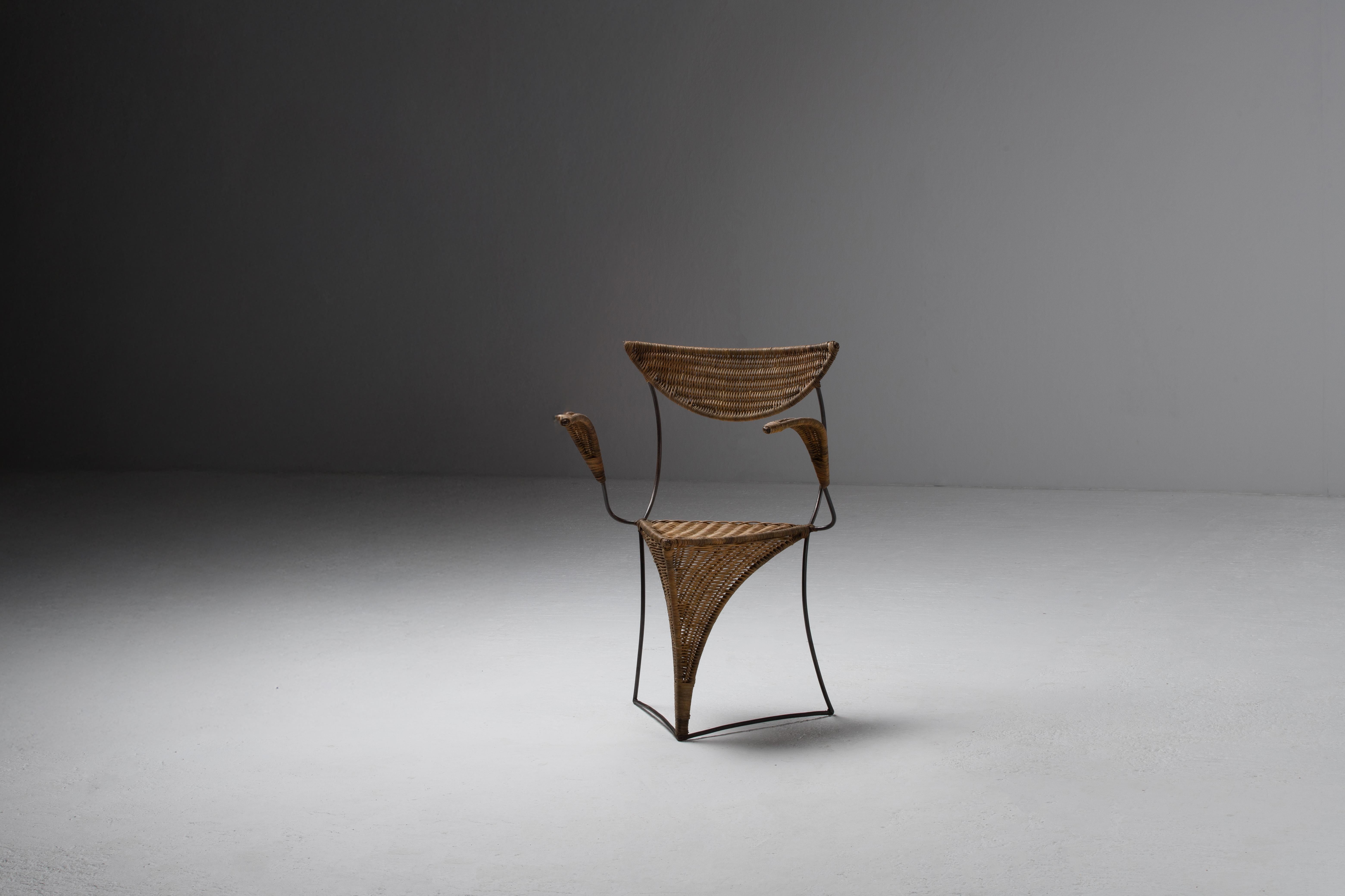 1950s Italian Wicker and Iron Armchair – Mid-Century Sculptural Design For Sale 3