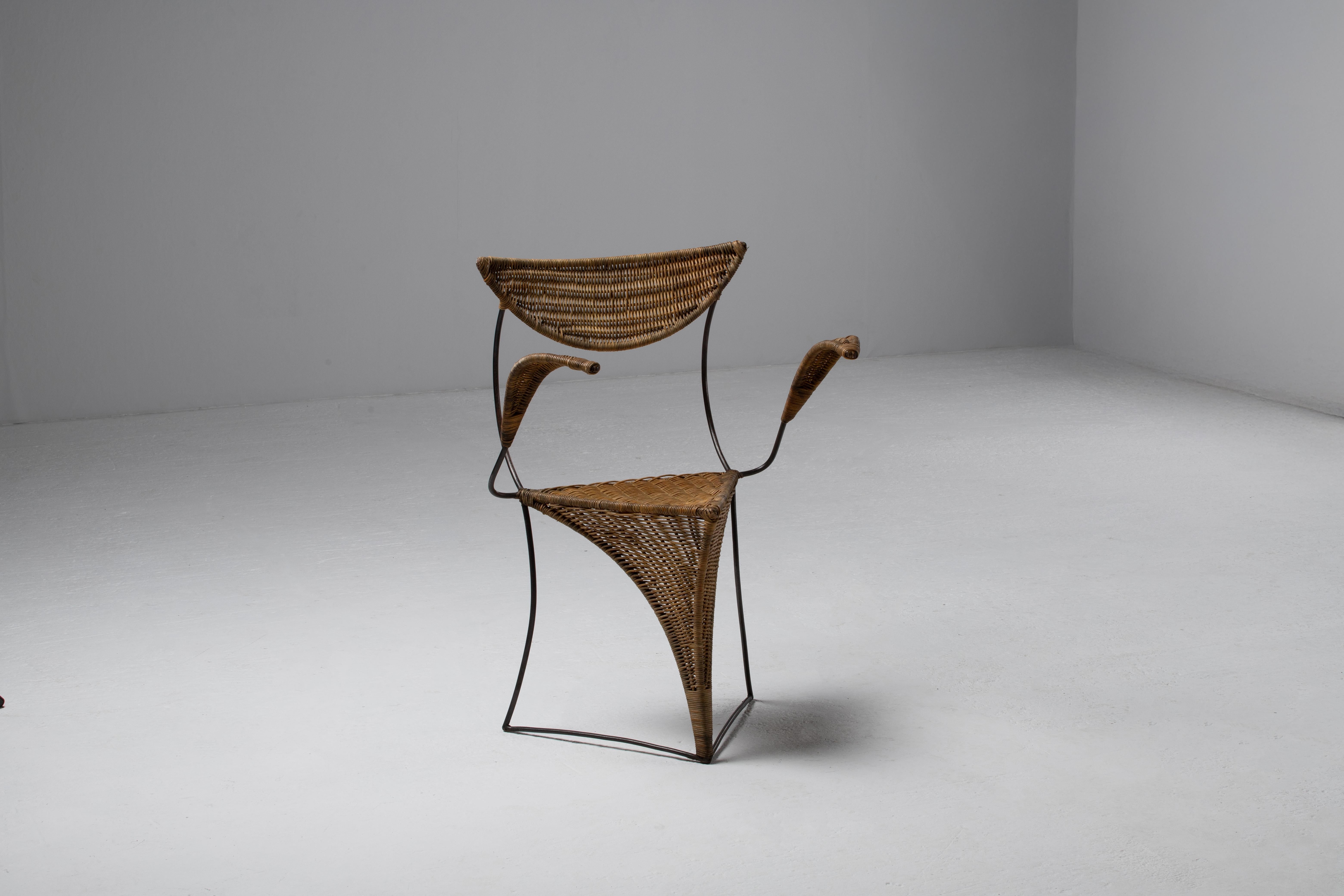 1950s Italian Wicker and Iron Armchair – Mid-Century Sculptural Design For Sale 4