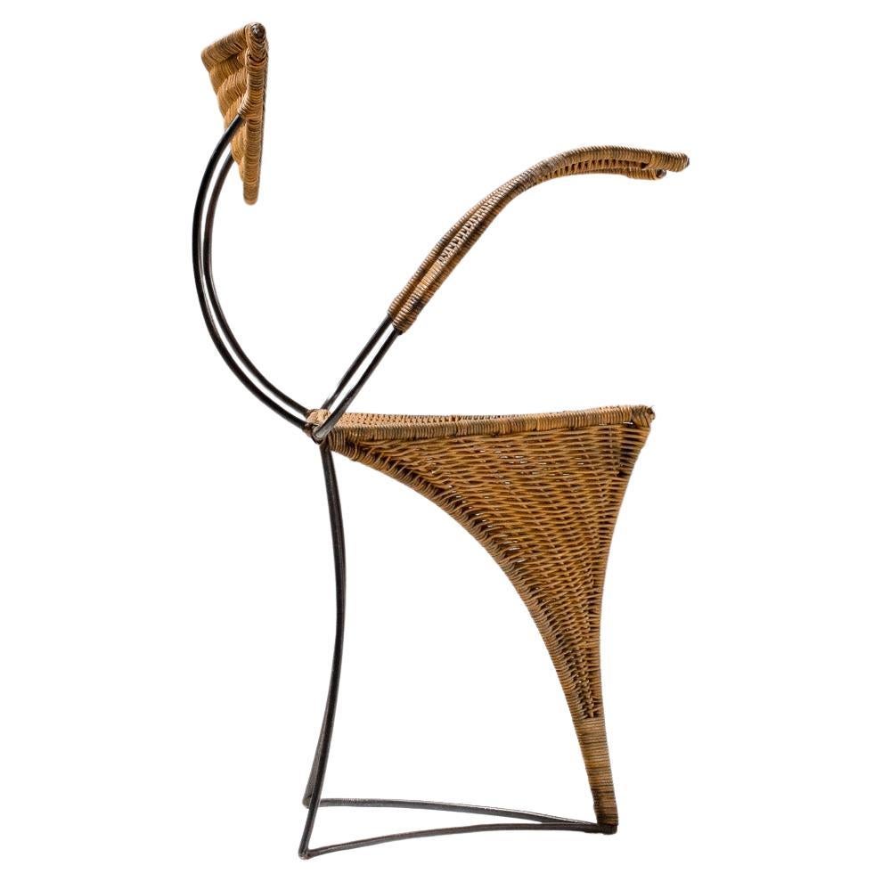 1950s Italian Wicker and Iron Armchair – Mid-Century Sculptural Design For Sale