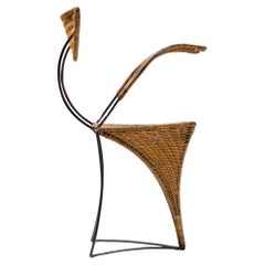 Poltrona italiana in vimini e ferro degli anni '50 - Design scultoreo di metà secolo