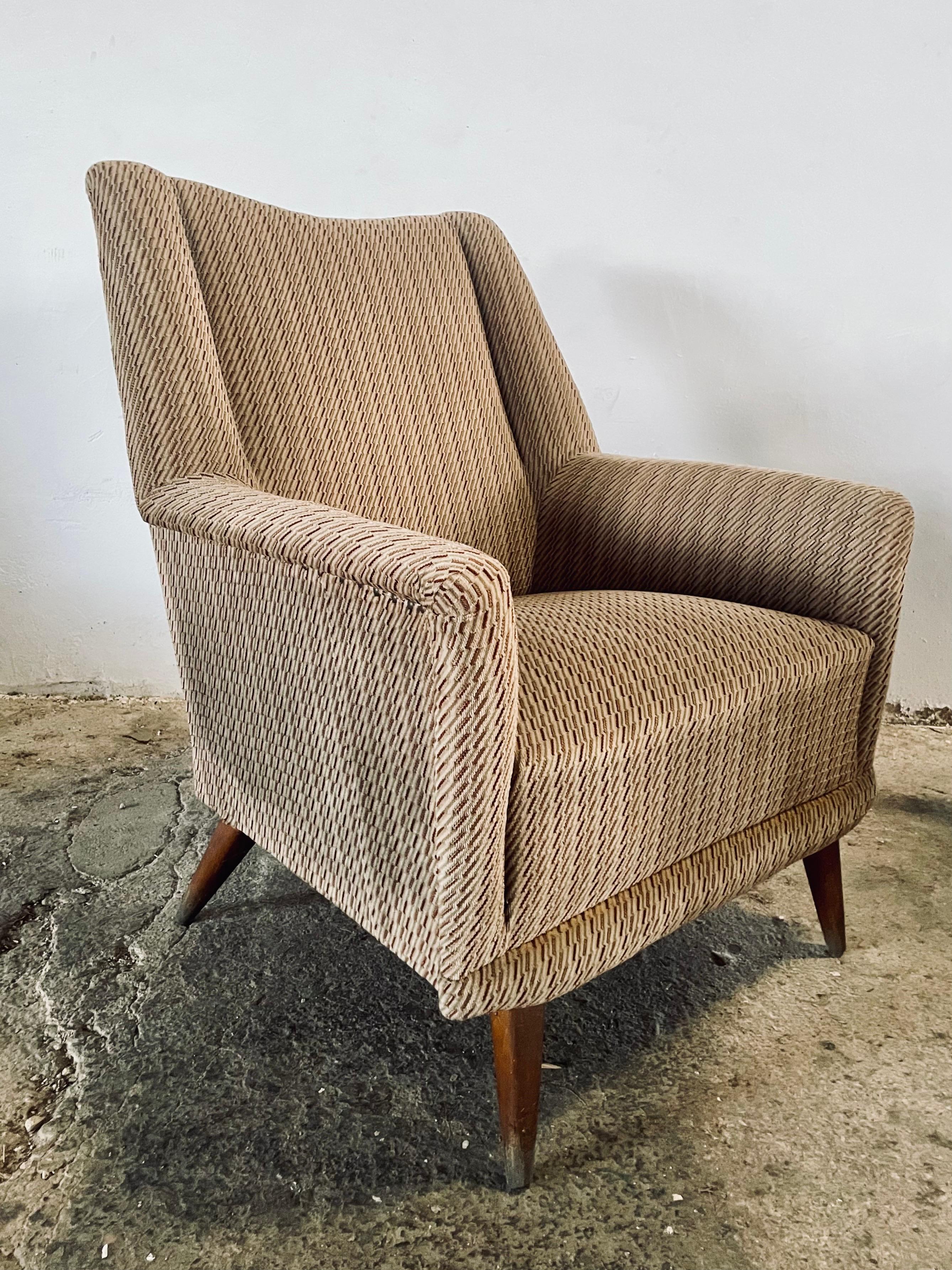 Fabric 1950s Italian Wing Chair Mid Century Modern Vintage Armchair (2) Gio Ponti Style For Sale