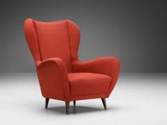 1950s Italian Wingback Chair in Red Upholstery and Wood