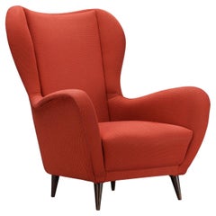 1950s Italian Wingback Chair in Red Upholstery and Wood
