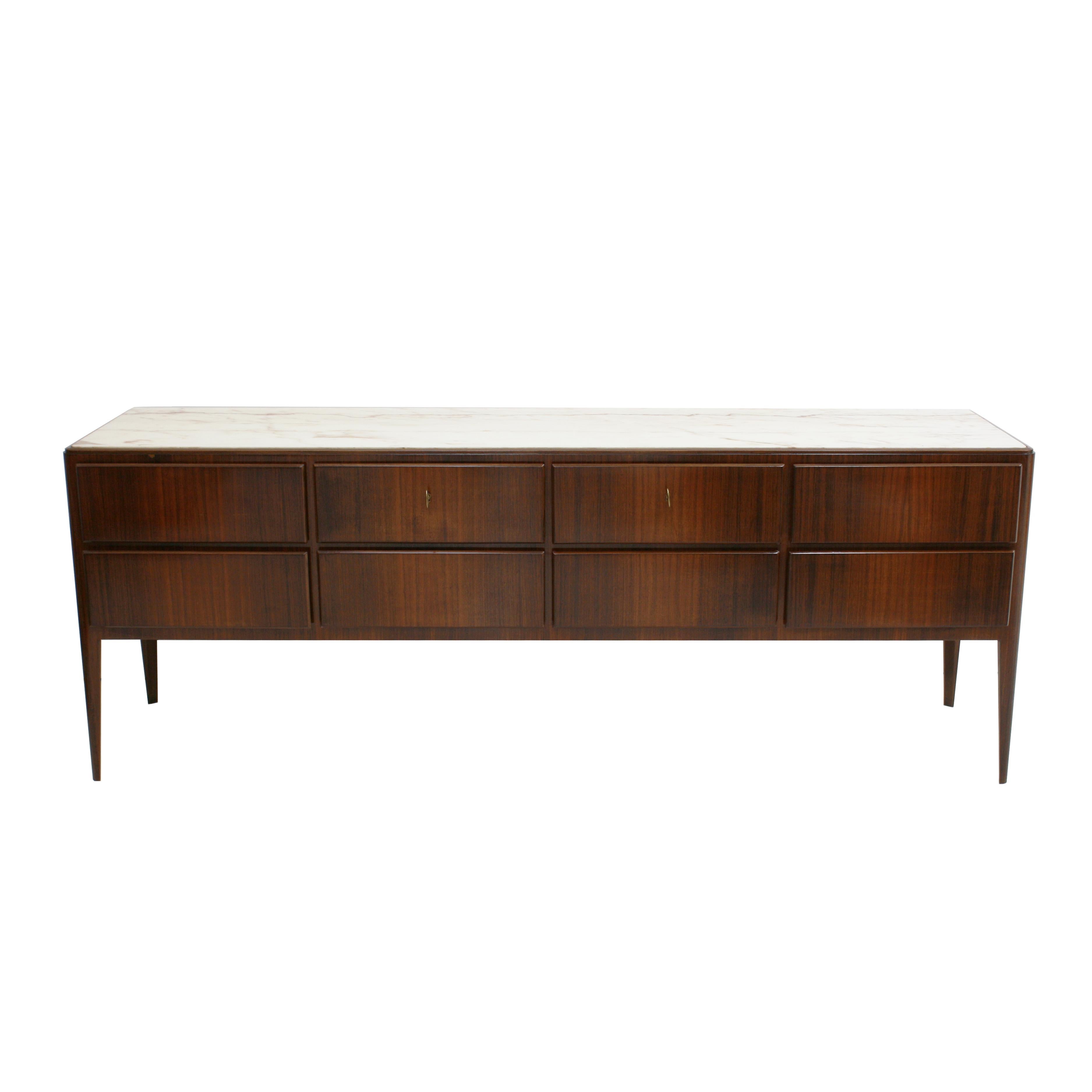 Mid-Century Modern Solid Wood and Marble Italian Sideboard, 1950s