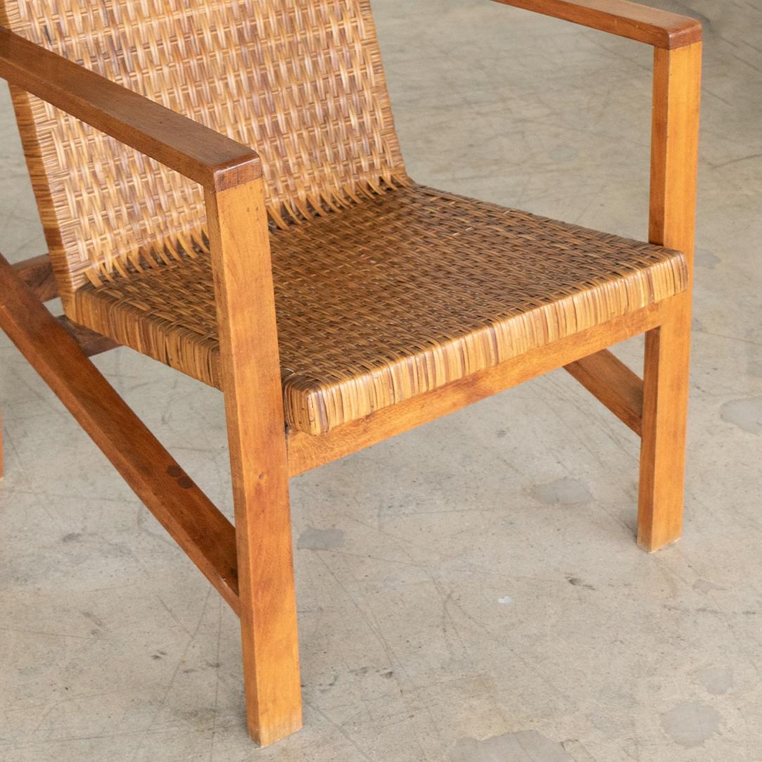 1950's Italian Wood and Woven Armchairs For Sale 5