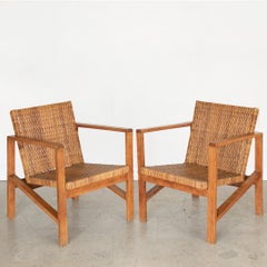 1950's Italian Wood and Woven Armchairs