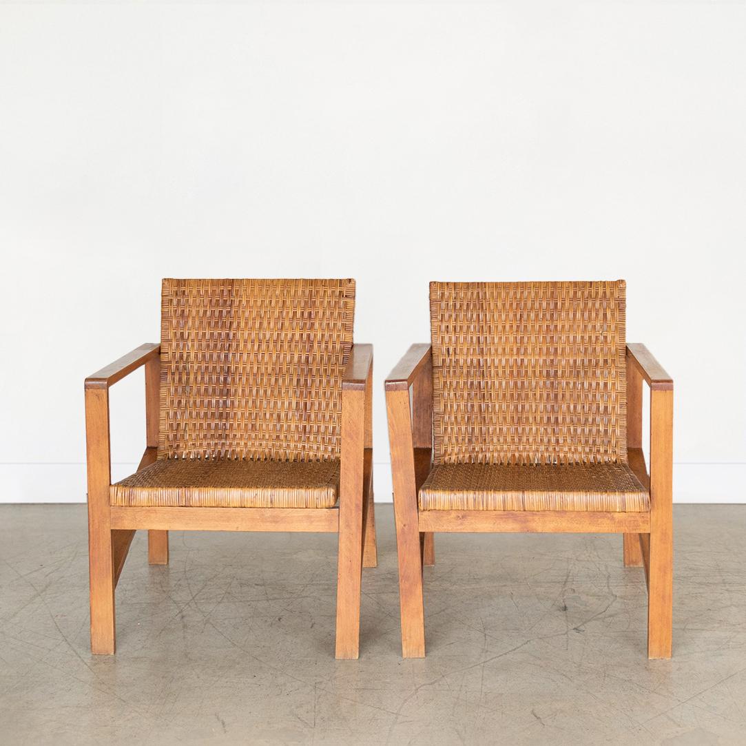 1950's Italian Wood and Woven Armchairs In Good Condition For Sale In Los Angeles, CA