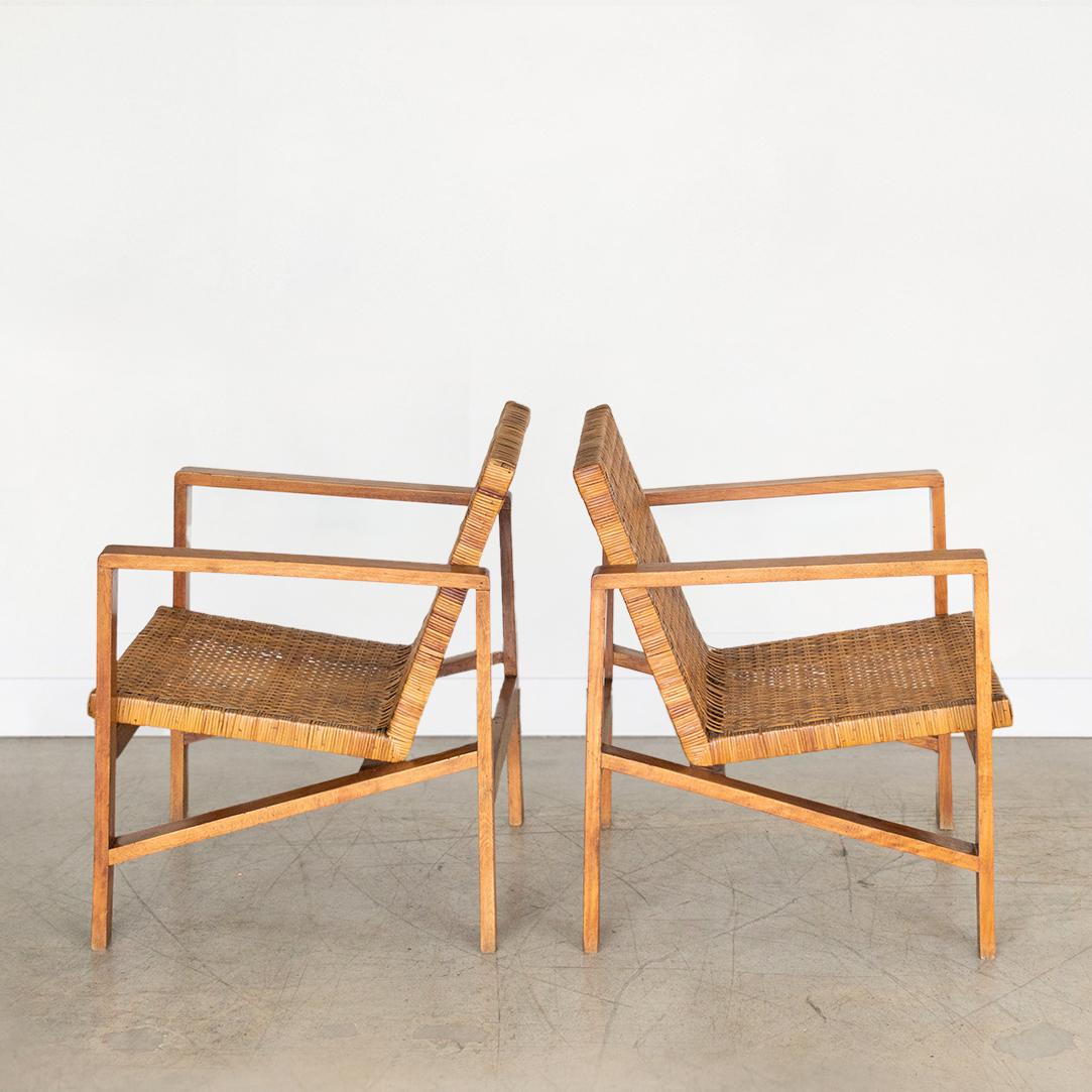 20th Century 1950's Italian Wood and Woven Armchairs For Sale