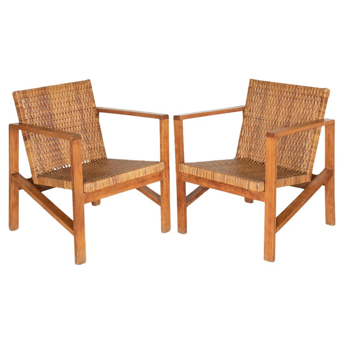 1950's Italian Wood and Woven Armchairs For Sale