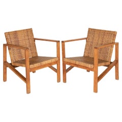 1950's Italian Wood and Woven Armchairs