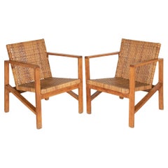 Vintage 1950's Italian Wood and Woven Armchairs
