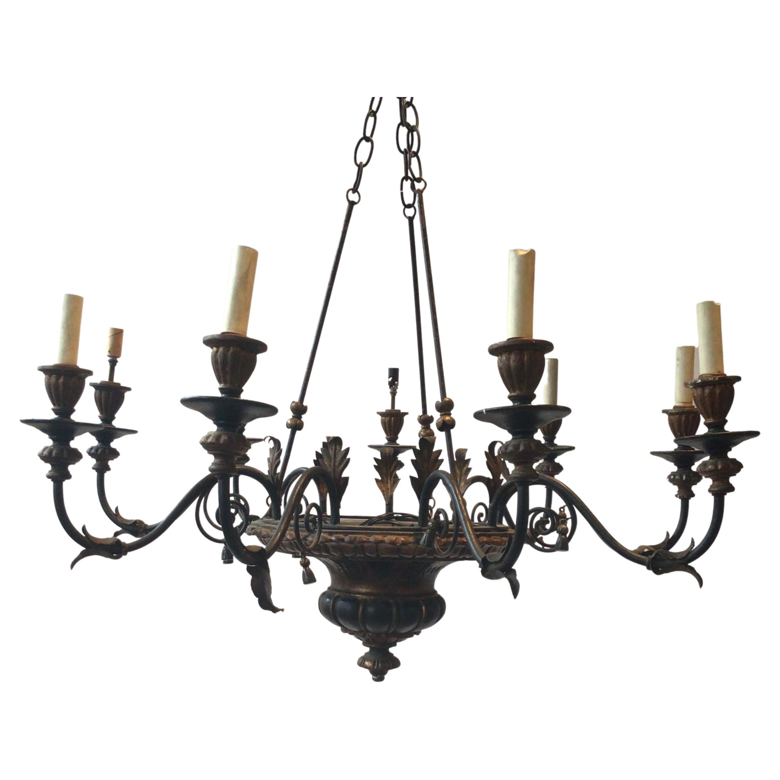 1950s Italian Wood Classical Chandelier For Sale