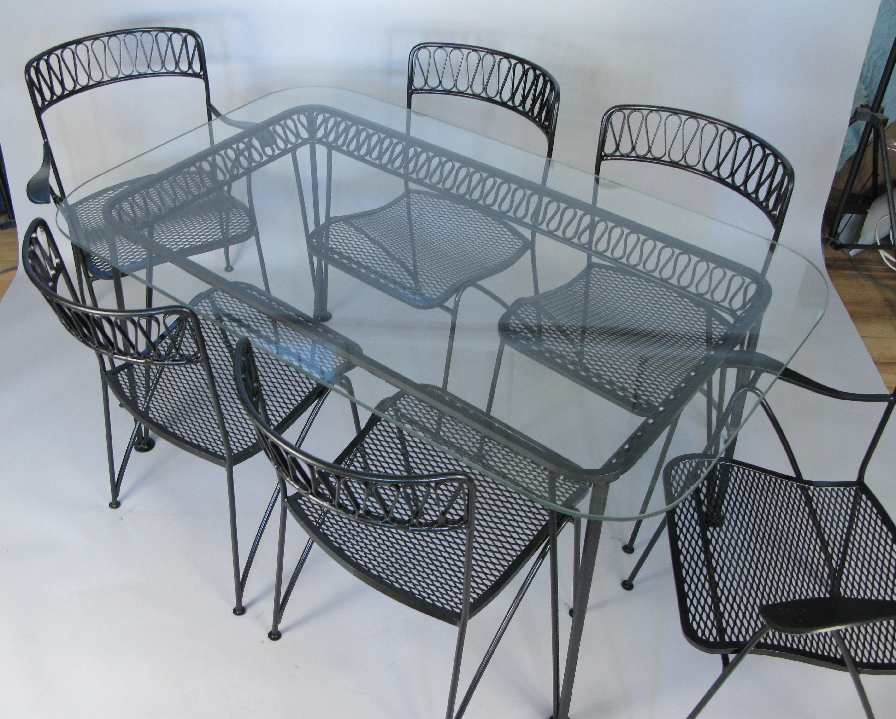 American 1950s Italian Wrought Iron Dining Table and Six Chairs by Salterini