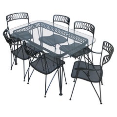 1950s Italian Wrought Iron Dining Table and Six Chairs by Salterini