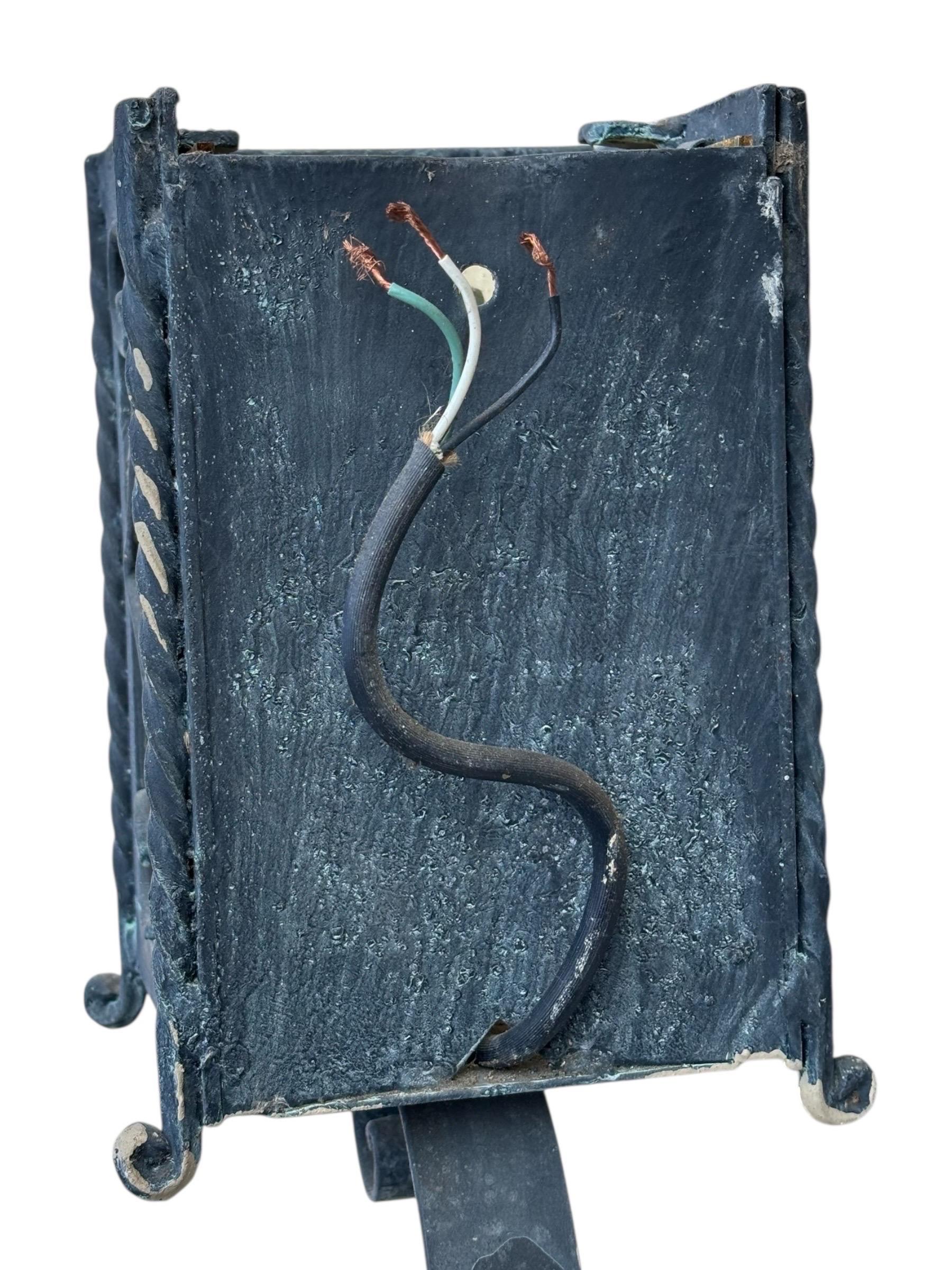 1950's Italian Wrought Iron Exterior Wall Lanterns, a Pair For Sale 1