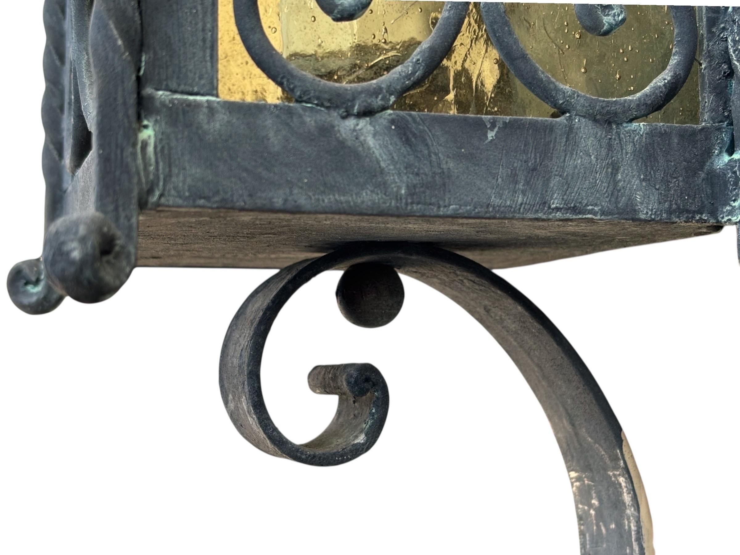 1950's Italian Wrought Iron Exterior Wall Lanterns, a Pair For Sale 2