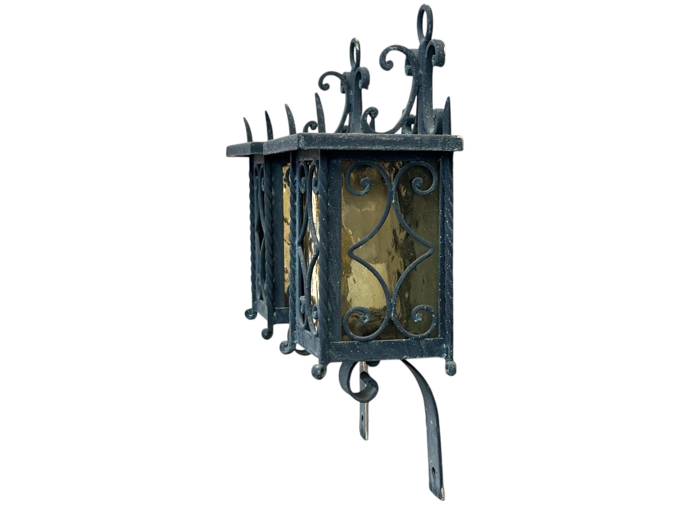 1950's Italian Wrought Iron Exterior Wall Lanterns, a Pair For Sale 3