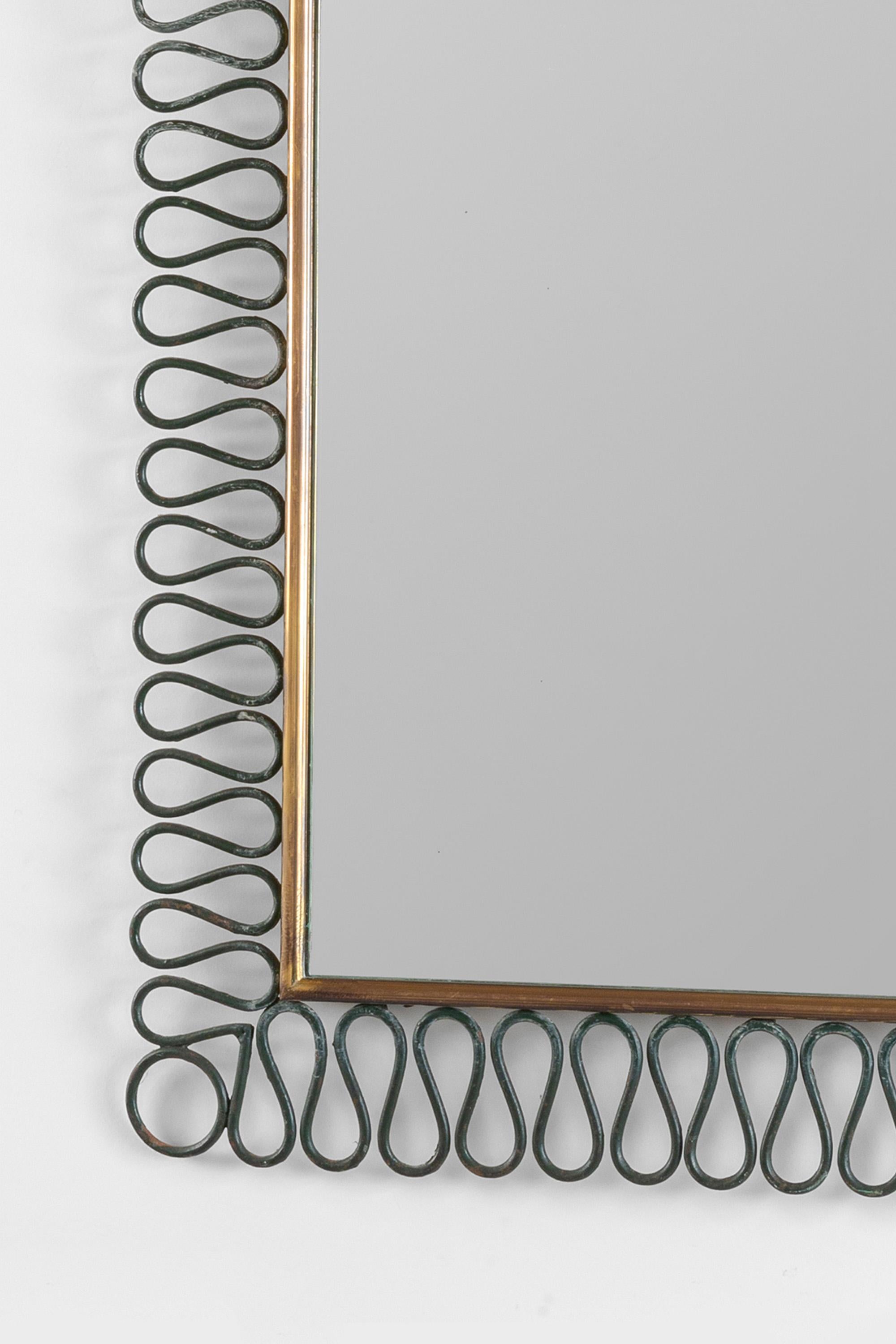 Mid-Century Modern 1950s Italian Wrought Iron Mirror With Scalloped Border