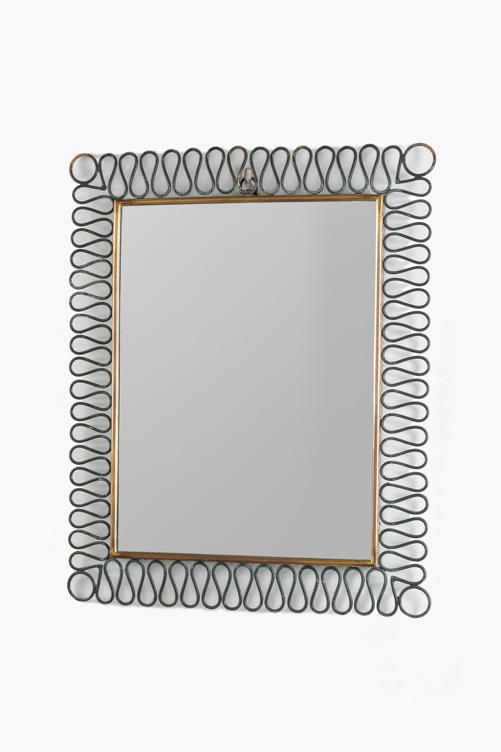 1950s Italian Wrought Iron Mirror With Scalloped Border In Distressed Condition In London, GB