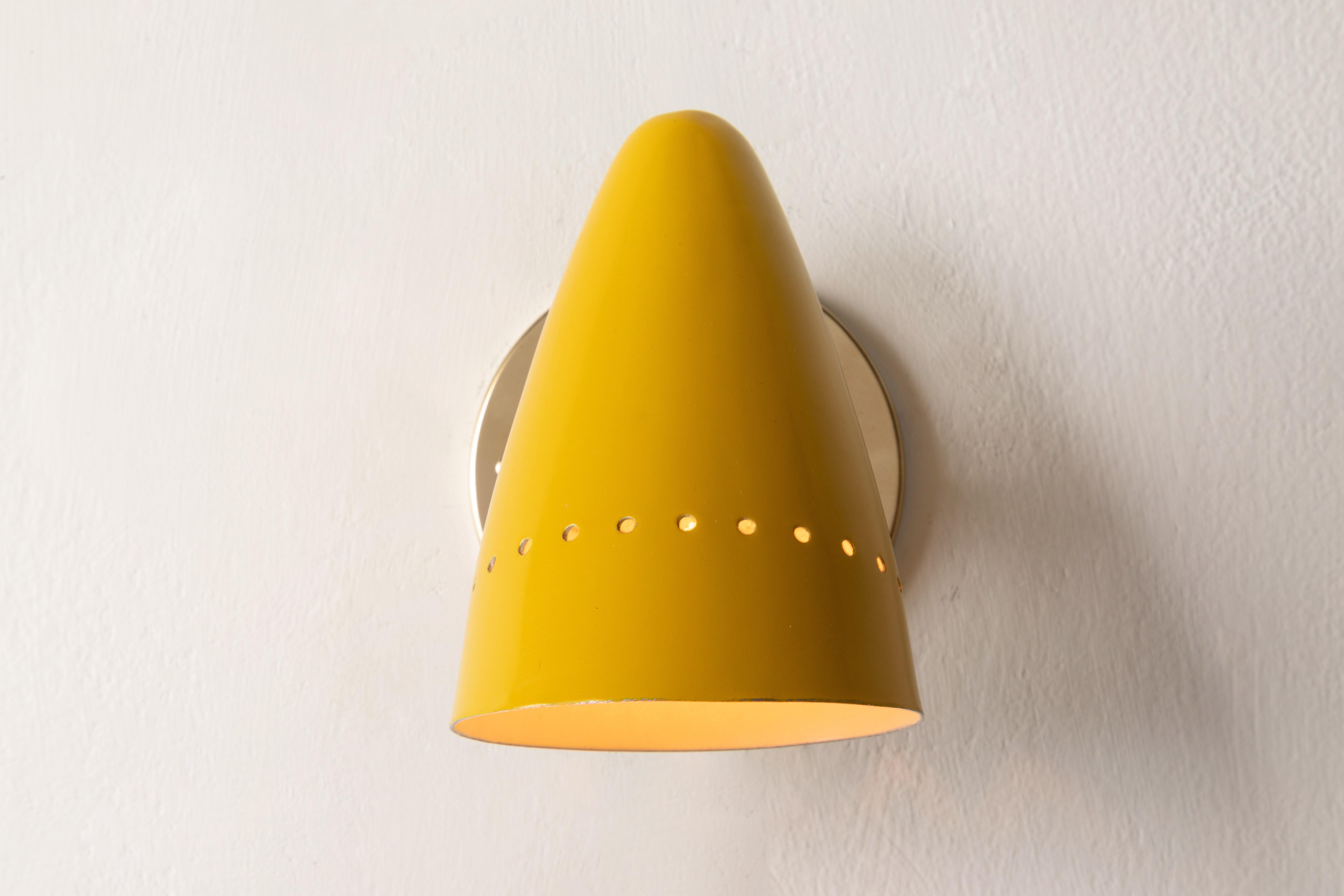 Painted 1950s Italian Yellow Perforated Sconce Attributed to Gino Sarfatti