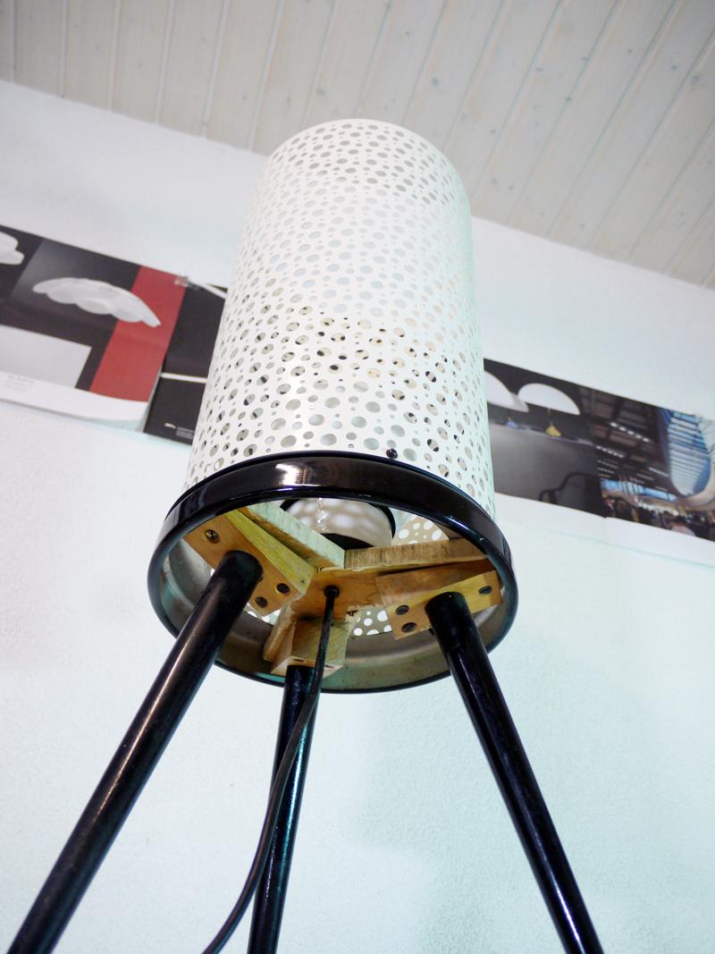 1950s Italy Perforated Metal Floor Lamp Black & White in the Manner of Stilnovo For Sale 3