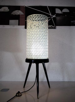 1950s Italy Perforated Metal Floor Lamp Black & White in the Manner of Stilnovo